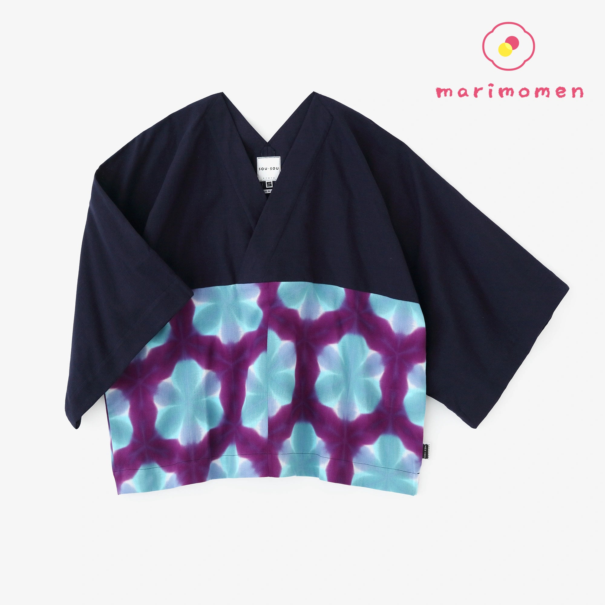 [Versand voraussichtlich um den 21. April] Mari-Baumwolle, Arimatsu Narumi Shibori, Ise-Baumwolle, Okatatabira, Kurzlänge (Mijikatake)/Dunkelblau (Ukon) x Schneeblume (Sekka), Blüte (Kaika), Violett (Sumire)