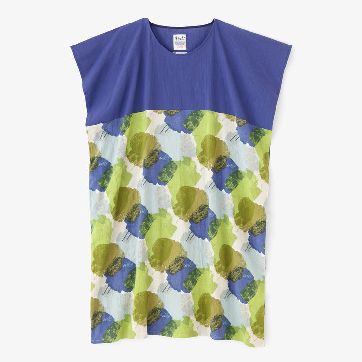 Chizimi Cotton 20/20 Rectangular Dress Bi-color Pattern on Hem / Deep Gentian Blue×Vague Lingering Light