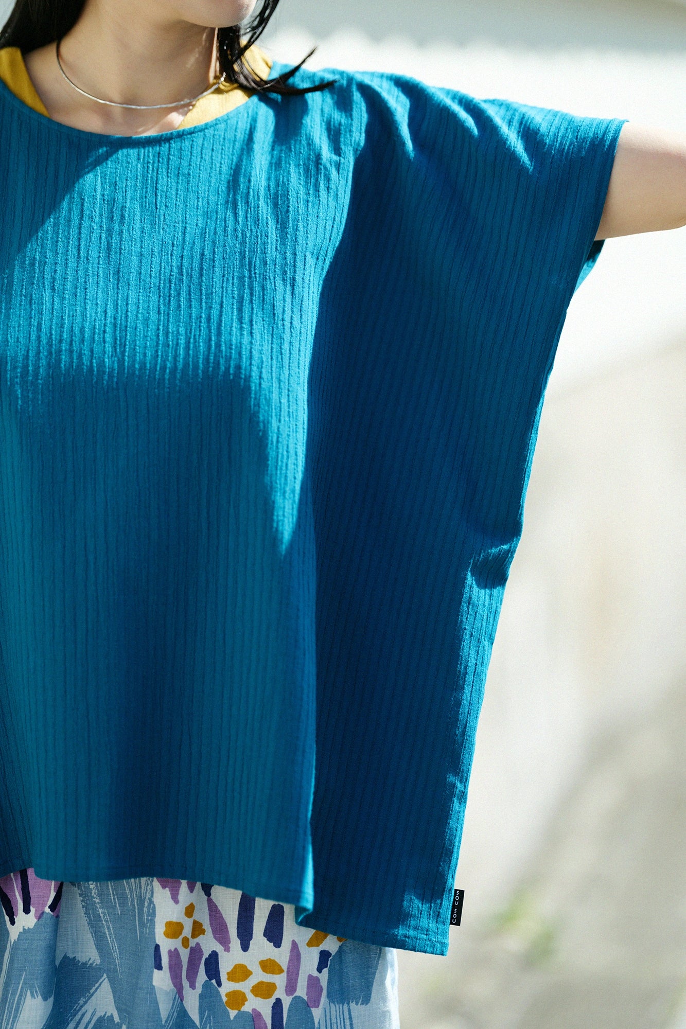 Chizimi Cotton 40/20 Akiha Square Top／Marine Green