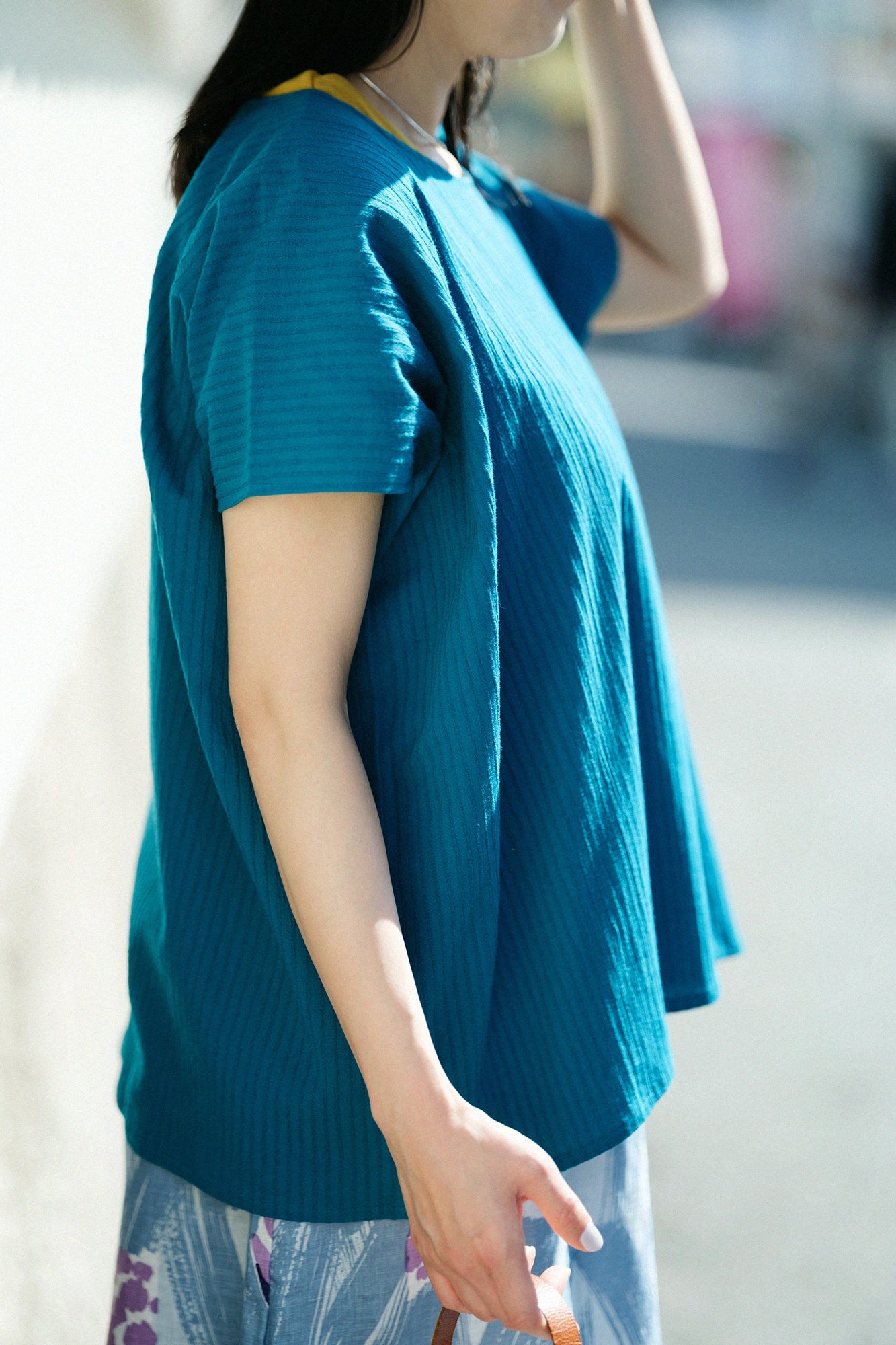 Chizimi Cotton 40/20 Akiha Square Top／Marine Green