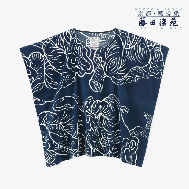 [Expédition prévue vers le 23 juin] Takashima Chijimi 20/20 Impression Indigo (Shikukui) / Éléphants volants