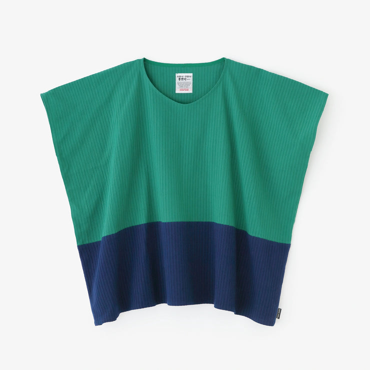 Chizimi Cotton 40/20 Akiha Square Top Bi-color / Evergreen×Dark Blue
