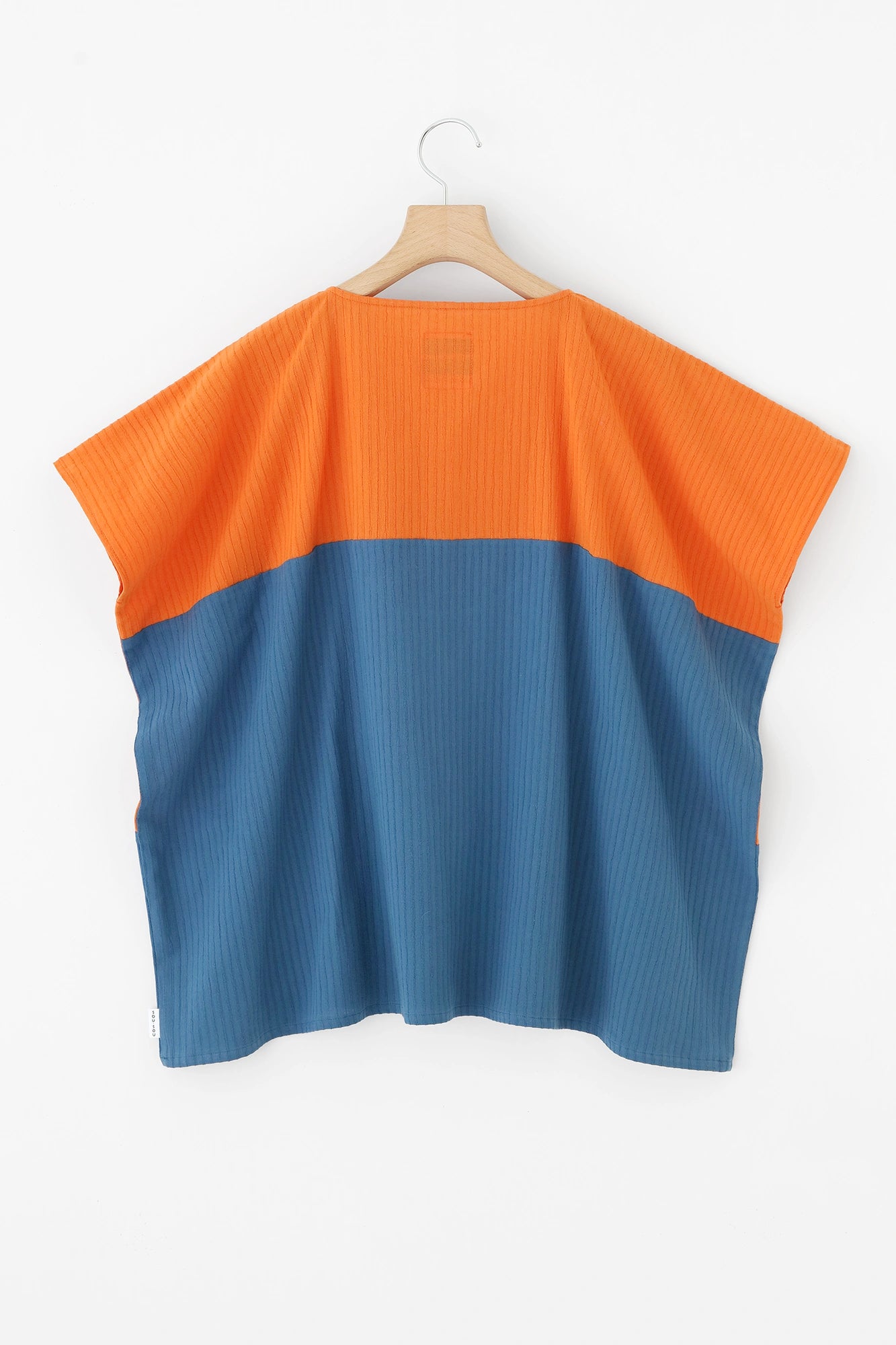 Chizimi Cotton 40/20 Akiha Square Top Bi-color / Orange-red Color×Ash Blue