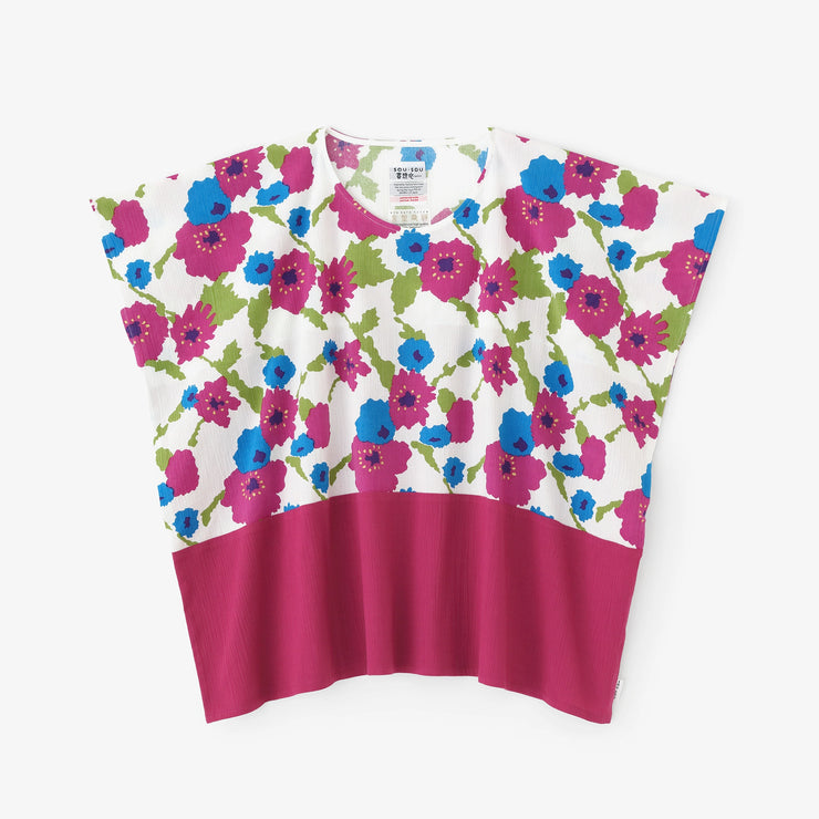 Chizimi Cotton 20/20 Square Top Bi-color Pattern on Shoulder / Pureness×Dark Pink