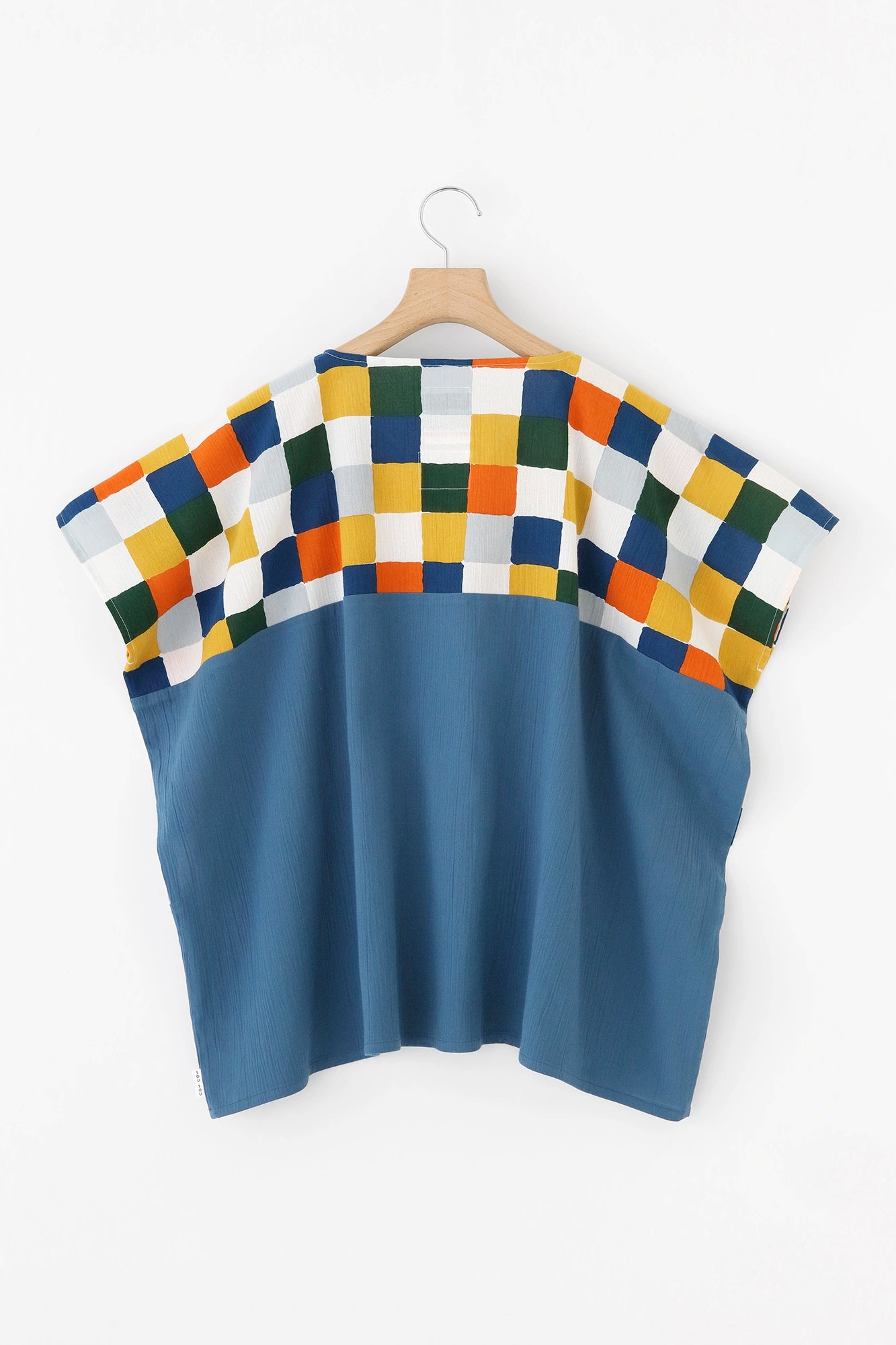 【Ships ard. 6/23】Chizimi Cotton 20/20 Square Top Bi-color Pattern on Shoulder / Daily Morning Tea Ceremony×Ash Blue