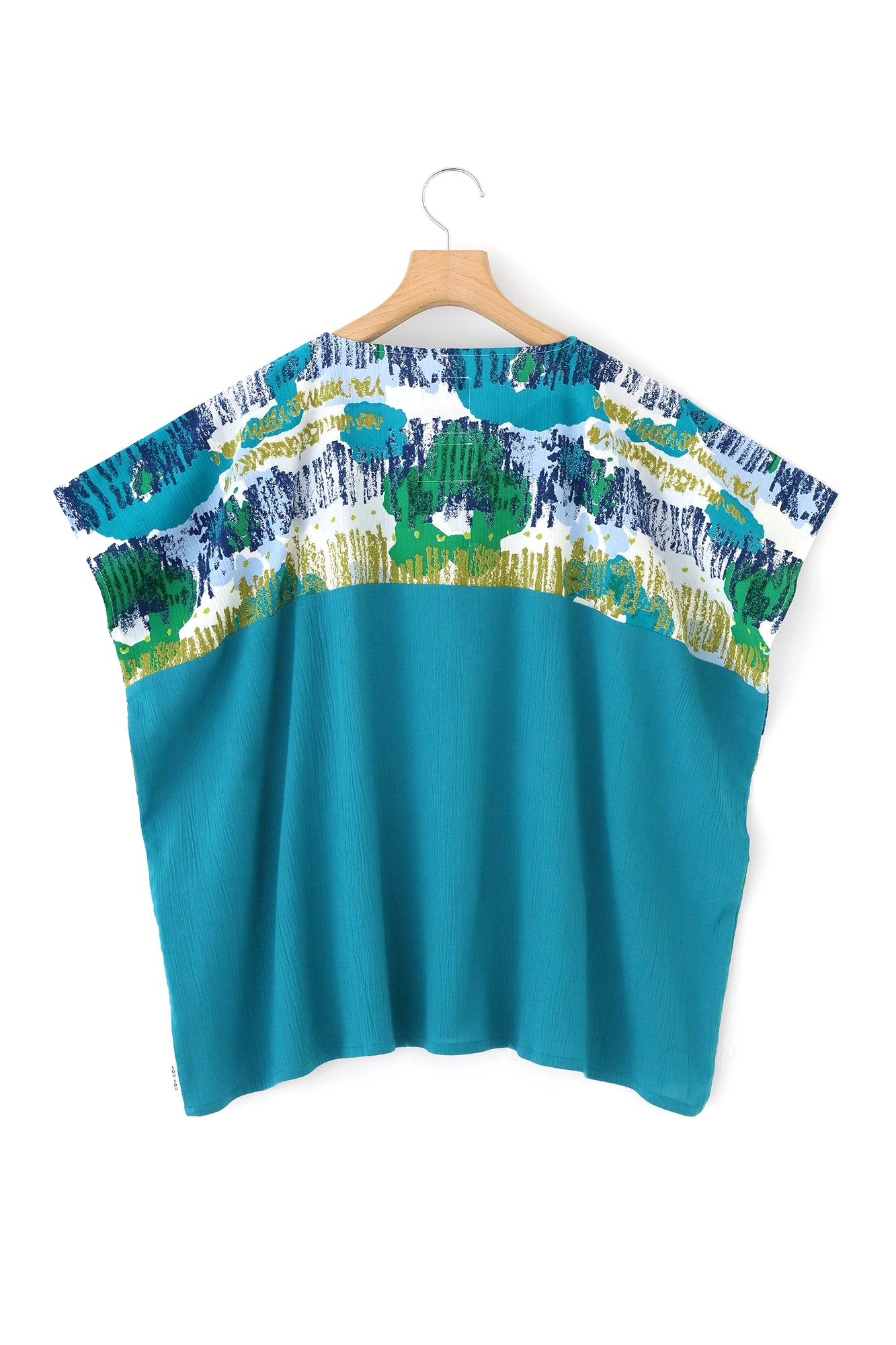 【Ships ard. 6/23】Chizimi Cotton 20/20 Square Top Bi-color Pattern on Shoulder / Aspiration×Pale Blue Green