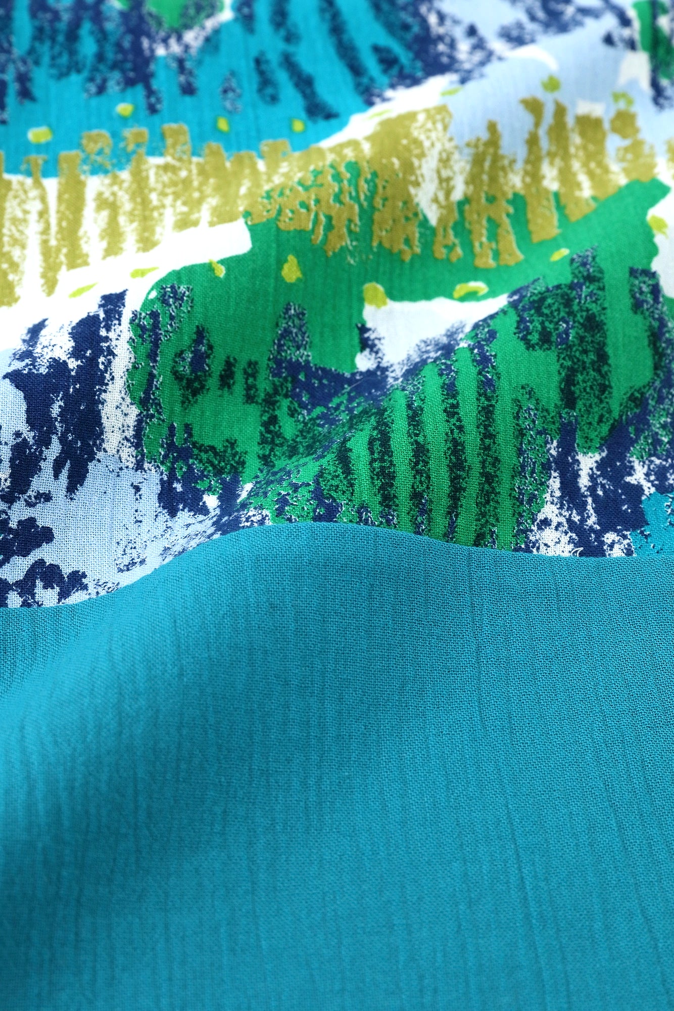 【Ships ard. 6/23】Chizimi Cotton 20/20 Square Top Bi-color Pattern on Shoulder / Aspiration×Pale Blue Green