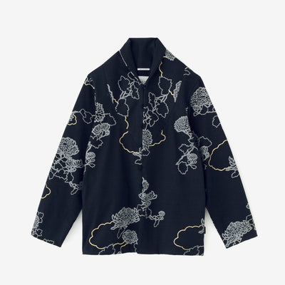60-count Double Yarn Jersey Knit Earl Taifu Cardigan / Kumodori with Chrysanthemum and Blank Dark Blue