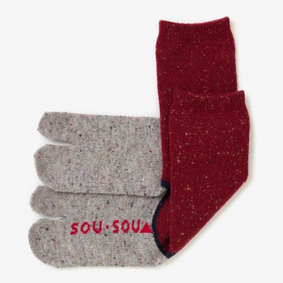 Wool Tabi Socks (Mid-calf) Bi-color／Dark Red【Men・Women】