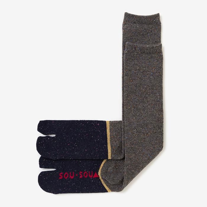 Bi-color Wool Tabi Socks (Under Knee)／Dark Grey【Women Size Only】