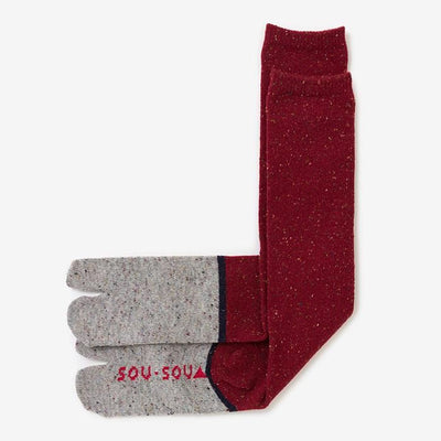 Bi-color Wool Tabi Socks (Under Knee)／Dark Red【Women Size Only】