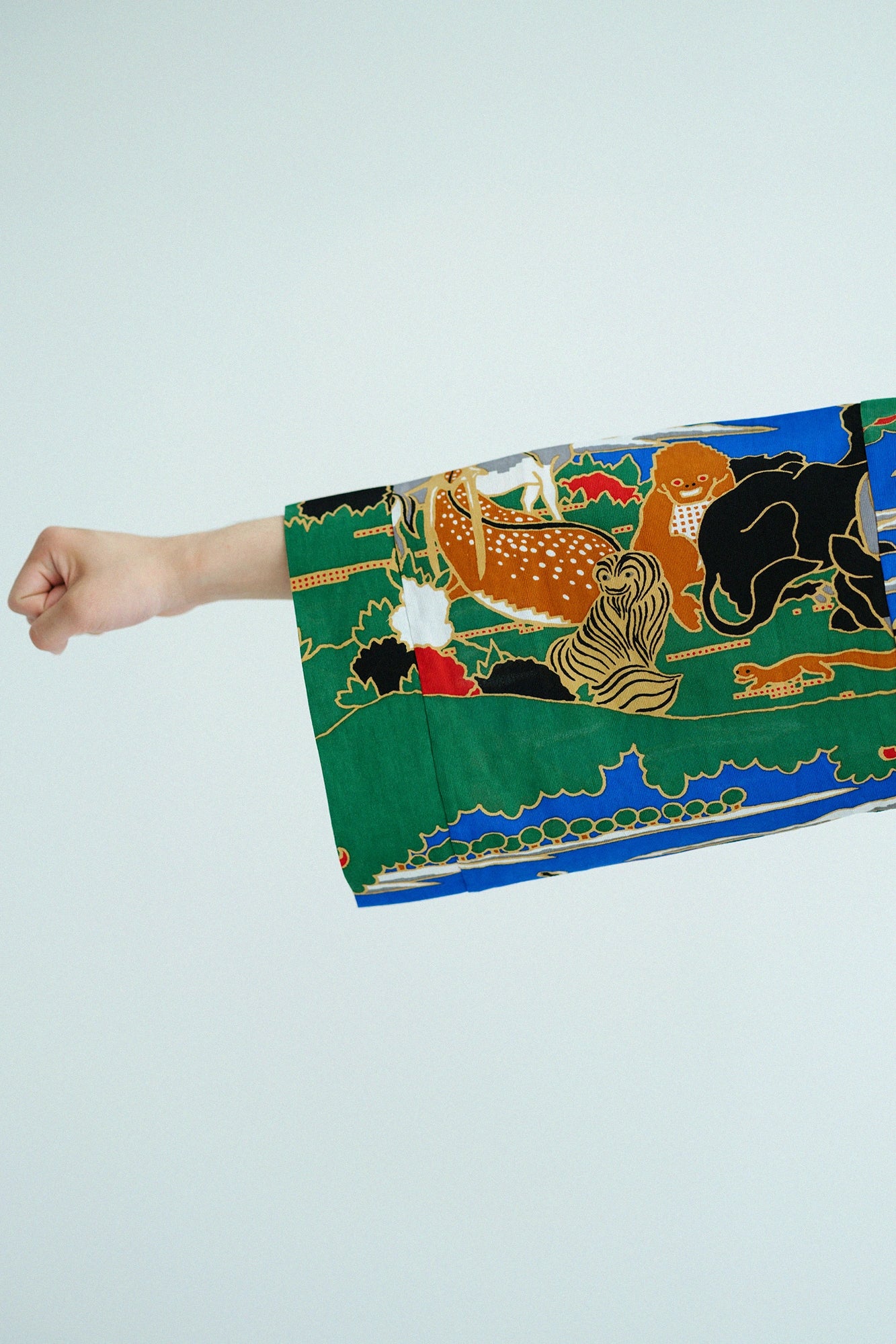 Chizimi Cotton 40/40 Fubi Double Collar Shirt／Jakuchu, Birds and Animals in the Flower Garden-Recreation