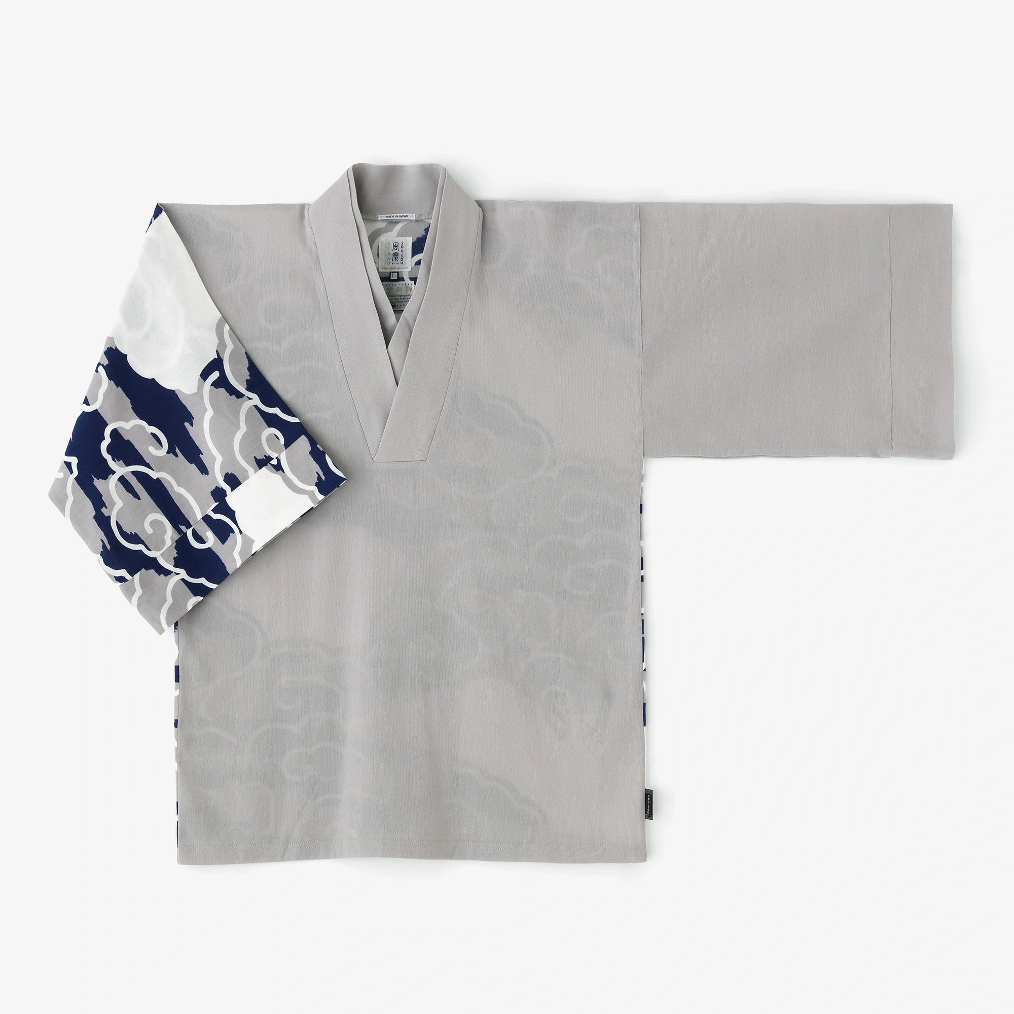 Chizimi Cotton 40/40 Fubi Double Collar Shirt／Light Brownish Grey×Dragon-like Cloud