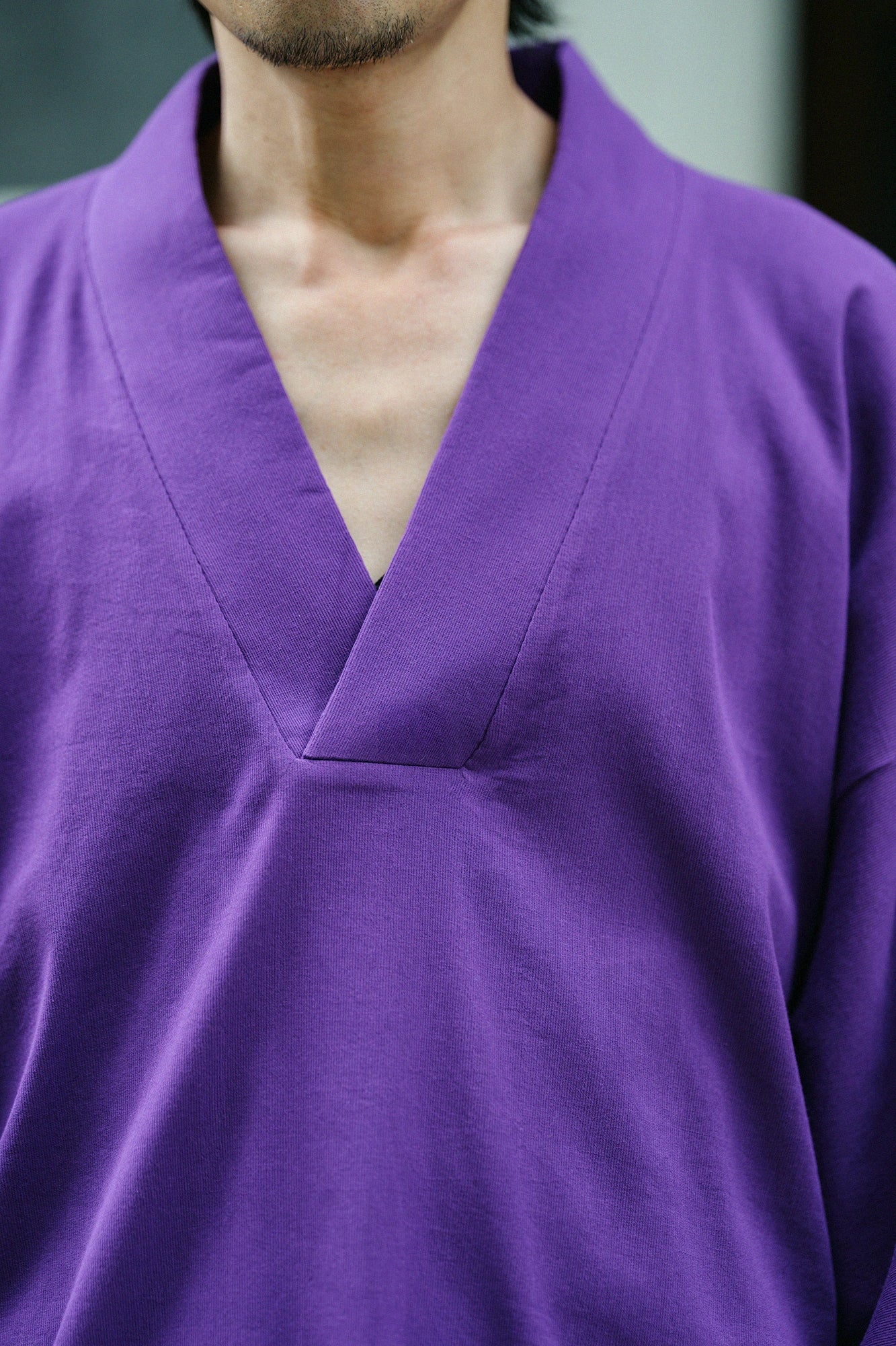 Chizimi Cotton 40/40 Fubi Kimono Shirt Bi-color / Violet × Full Bloom