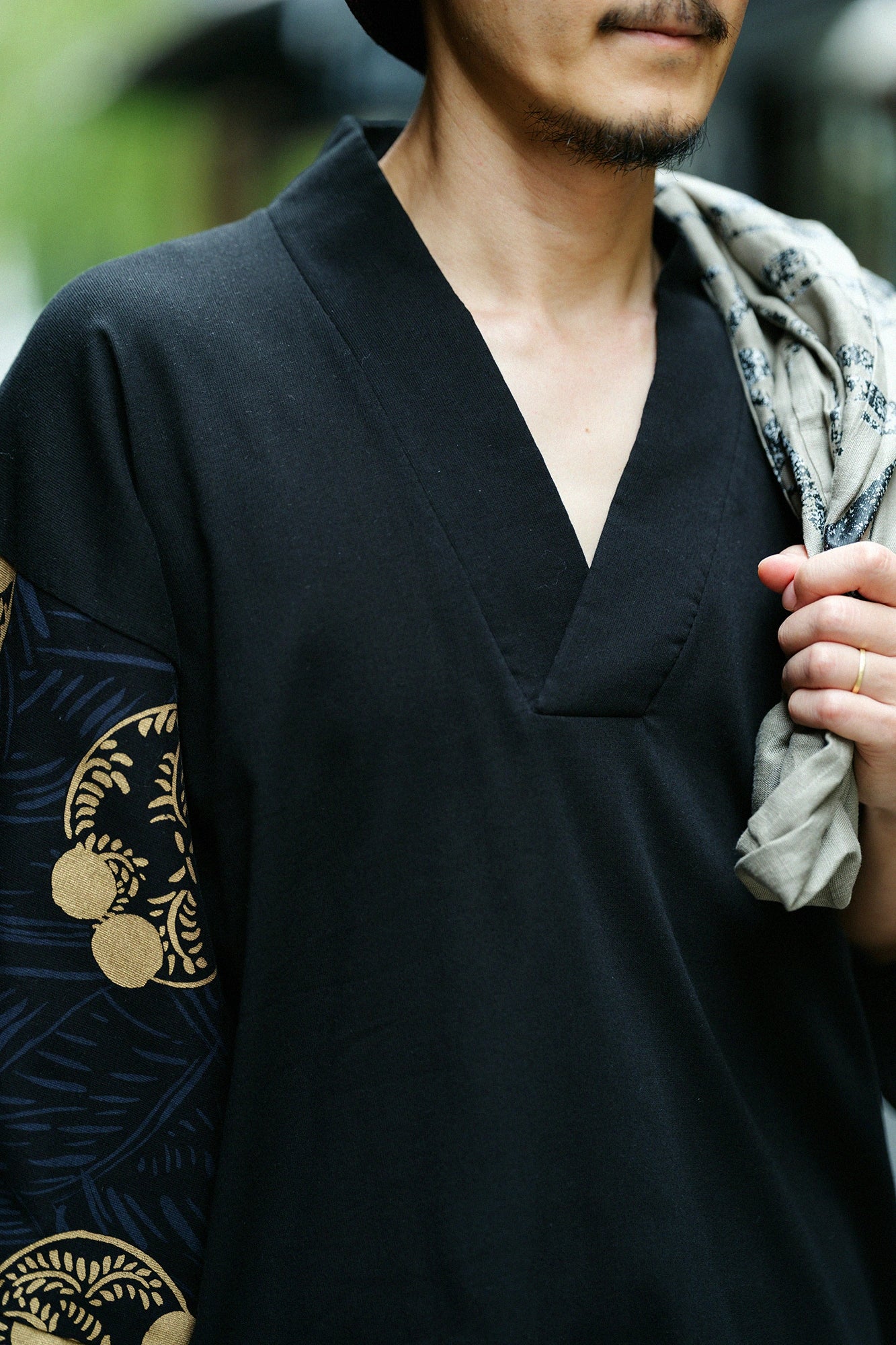 Chizimi Cotton 40/40 Fubi Kimono Top Bi-color / Black×Somon