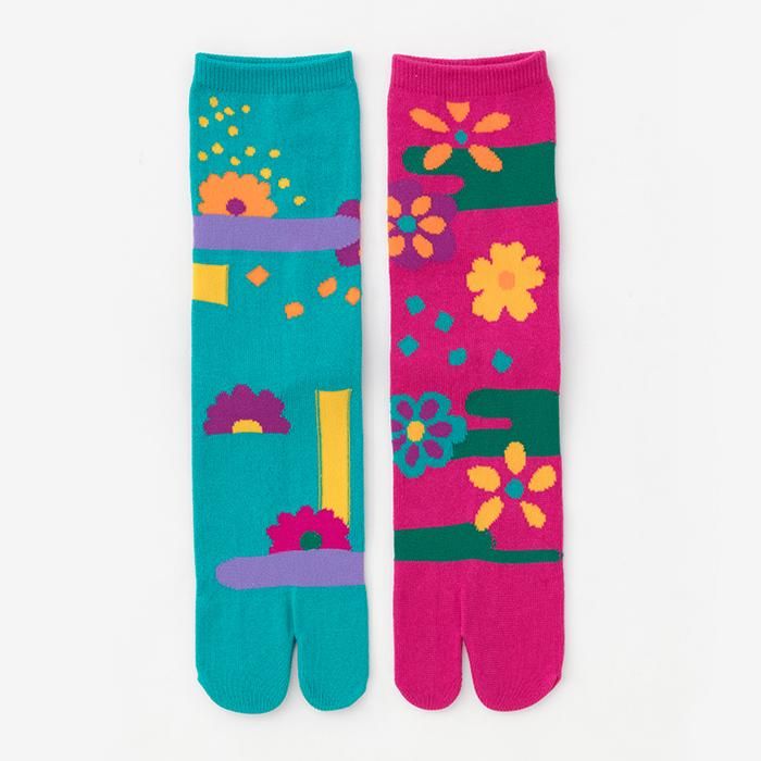 分趾襪（普通長度）／初夢 青綠色×玫瑰色 【男・女性用】
