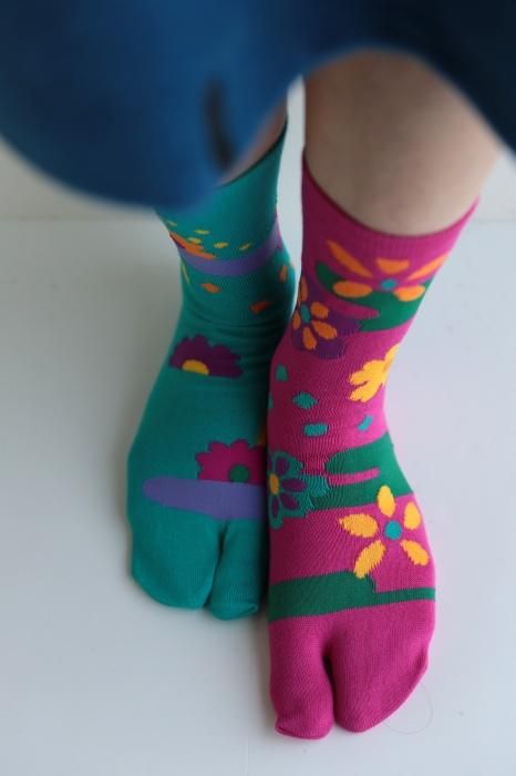 分趾襪（普通長度）／初夢 青綠色×玫瑰色 【男・女性用】