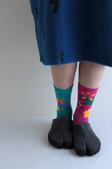 分趾襪（普通長度）／初夢 青綠色×玫瑰色 【男・女性用】