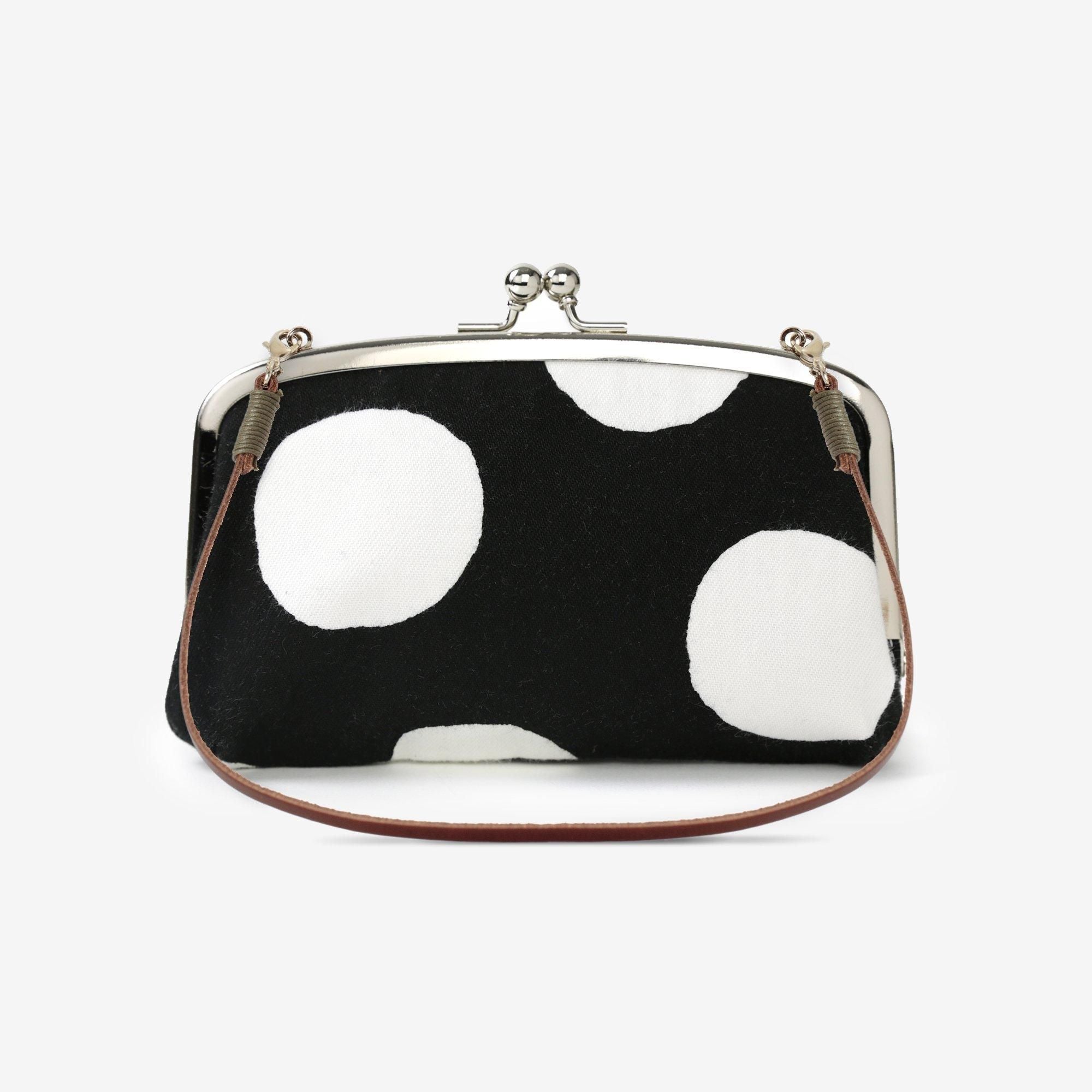 No.12 Soft Canvas Soft Gamaguchi Clasp Purse （Double Layer）/ Polka Dots Black × White