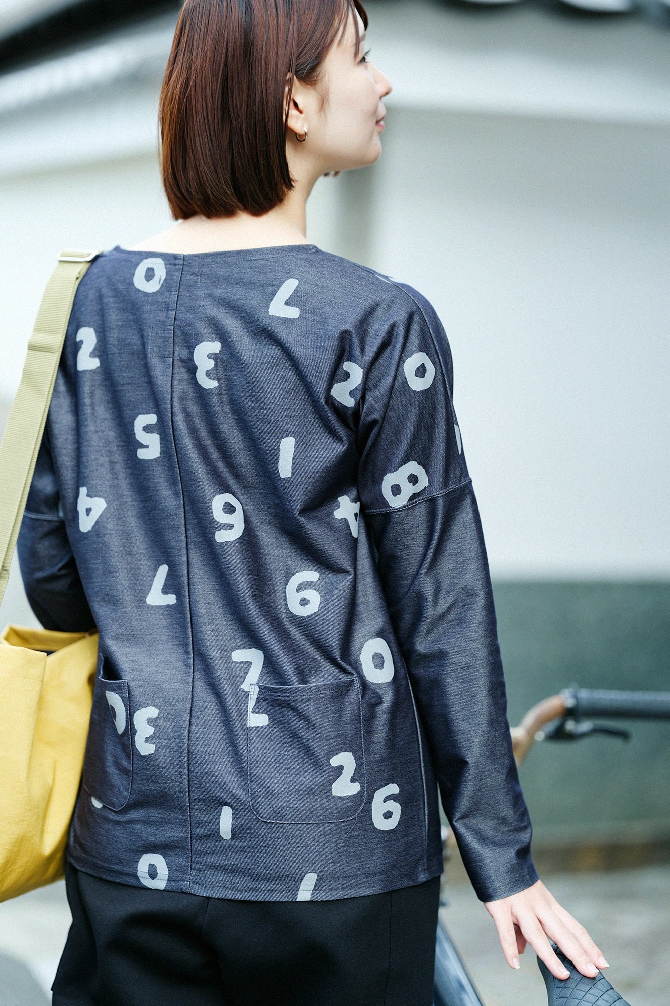 斜紋針織模切長袖T-shirt / SO-SU-U十數 上下 混深藍灰色