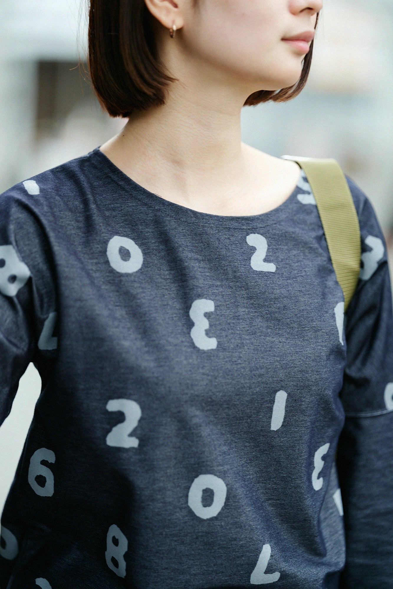 斜紋針織模切長袖T-shirt / SO-SU-U十數 上下 混深藍灰色