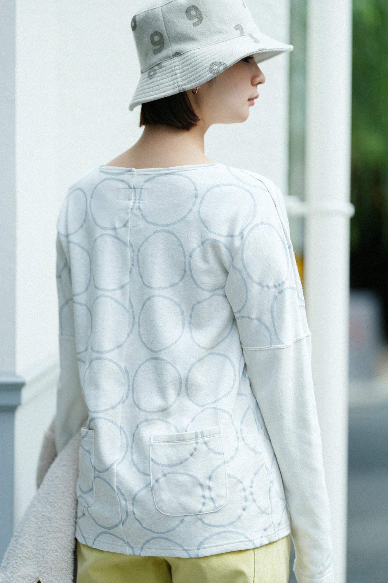 純棉雙面針織 模切長袖T-shirt／排圈圈 象牙白