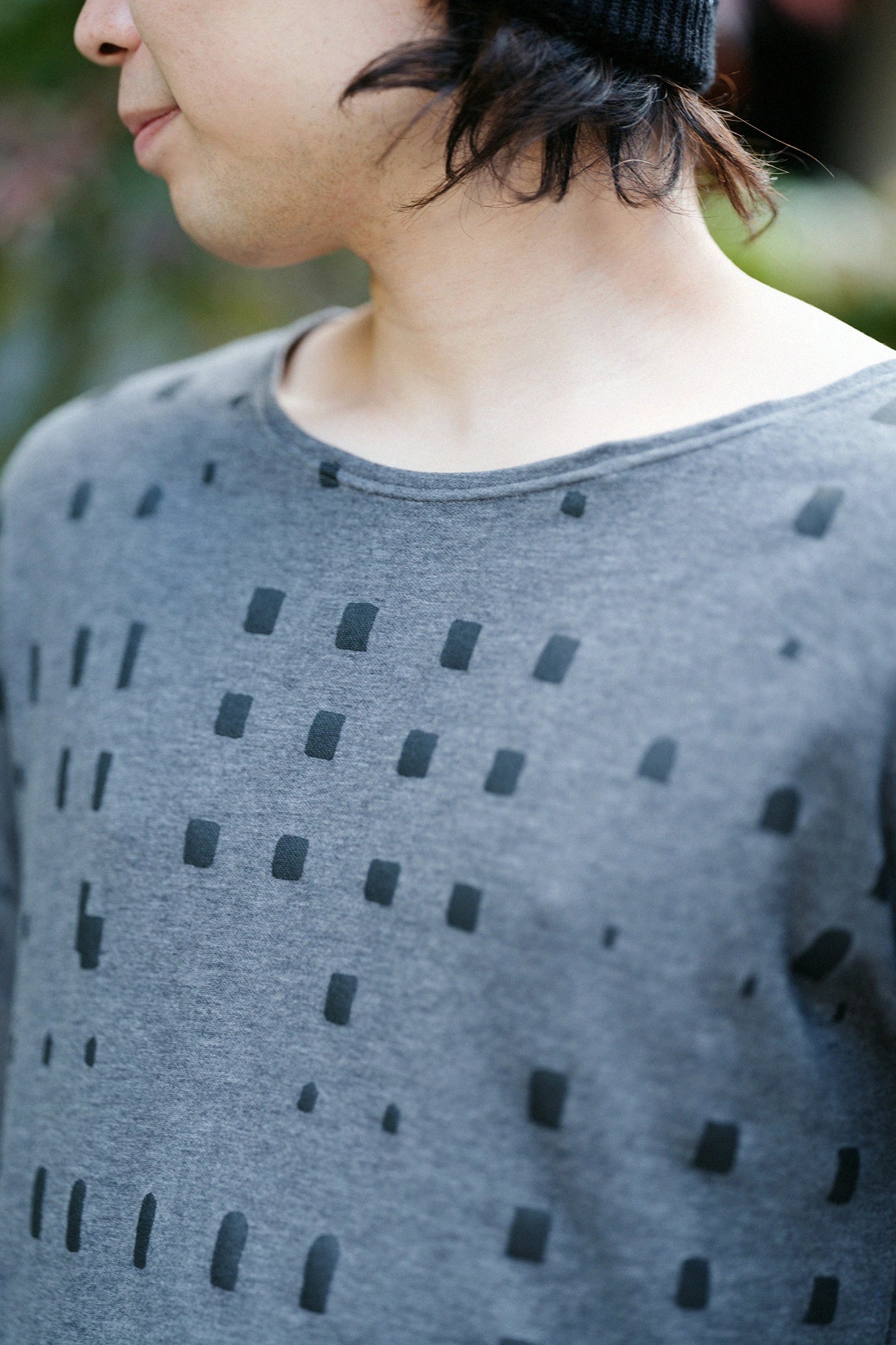 純棉雙面針織 模切長袖T-shirt／窗 灰色