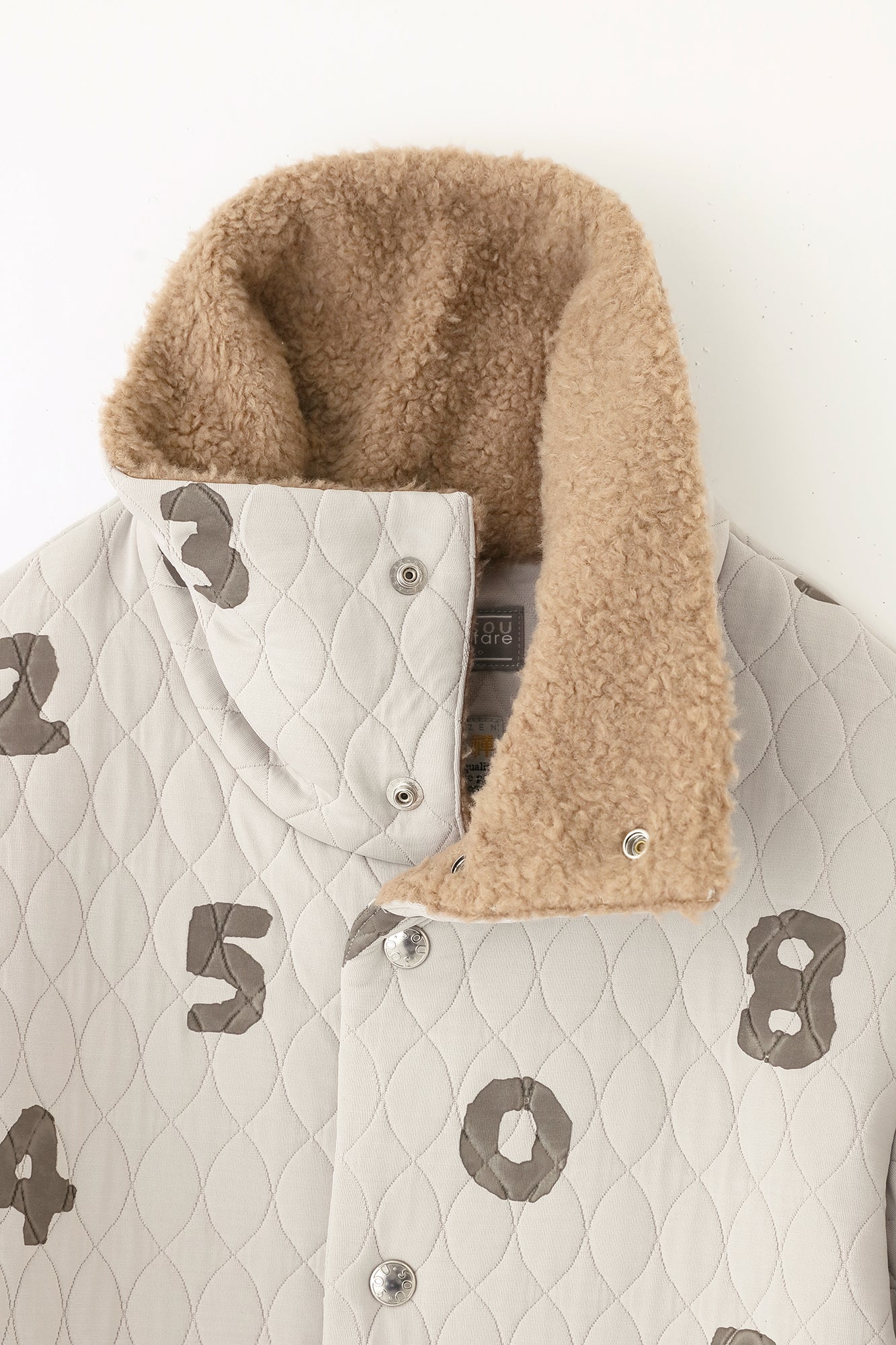 A.S Quilting Jacquard Neckwarm Cardigan／SO-SU-U Pearl Grey 