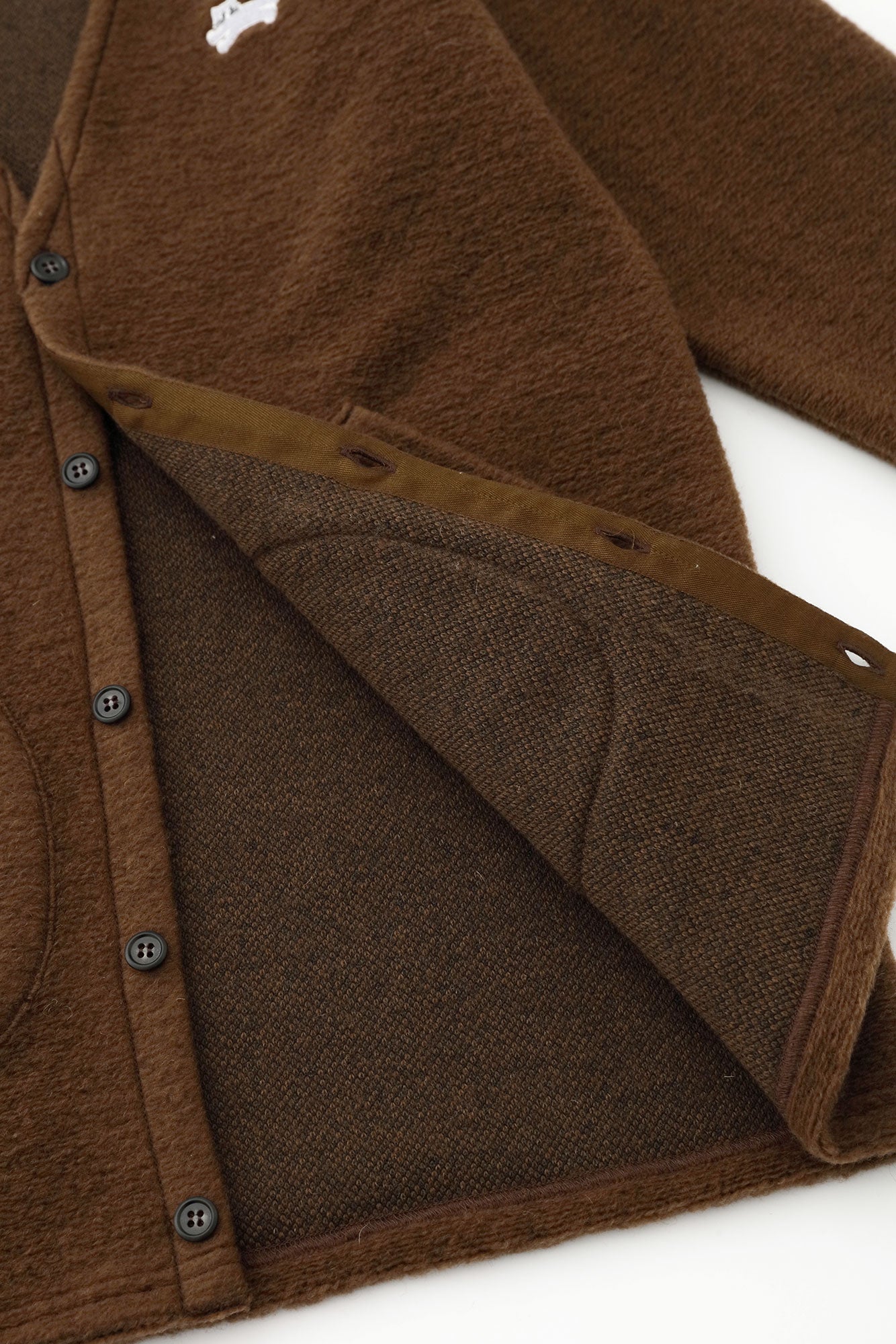 義大利毛絨針織 V領L/S外套／棕色