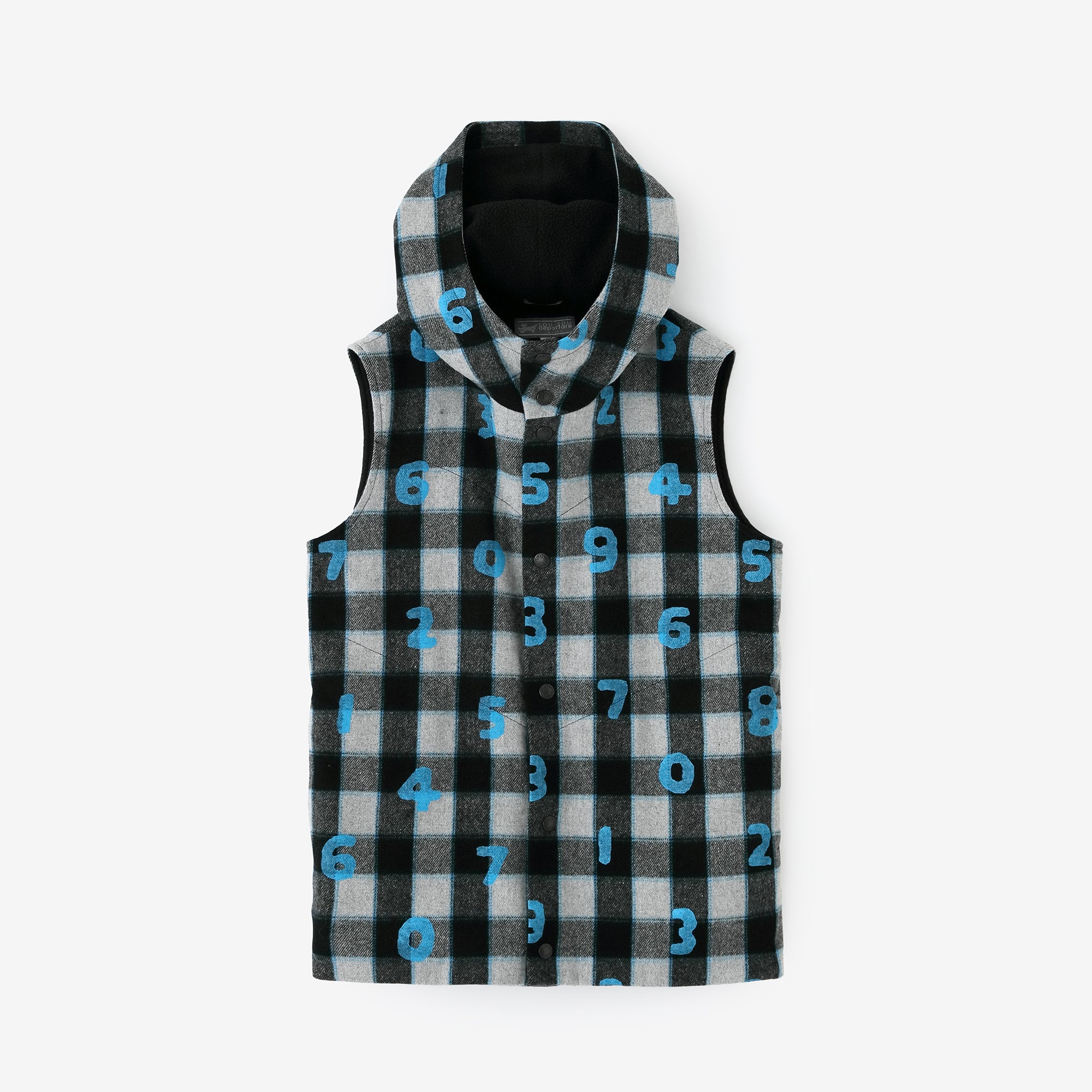 Wool Check×Boa BIKEHoodie Vest／SO-SU-U Blue Black