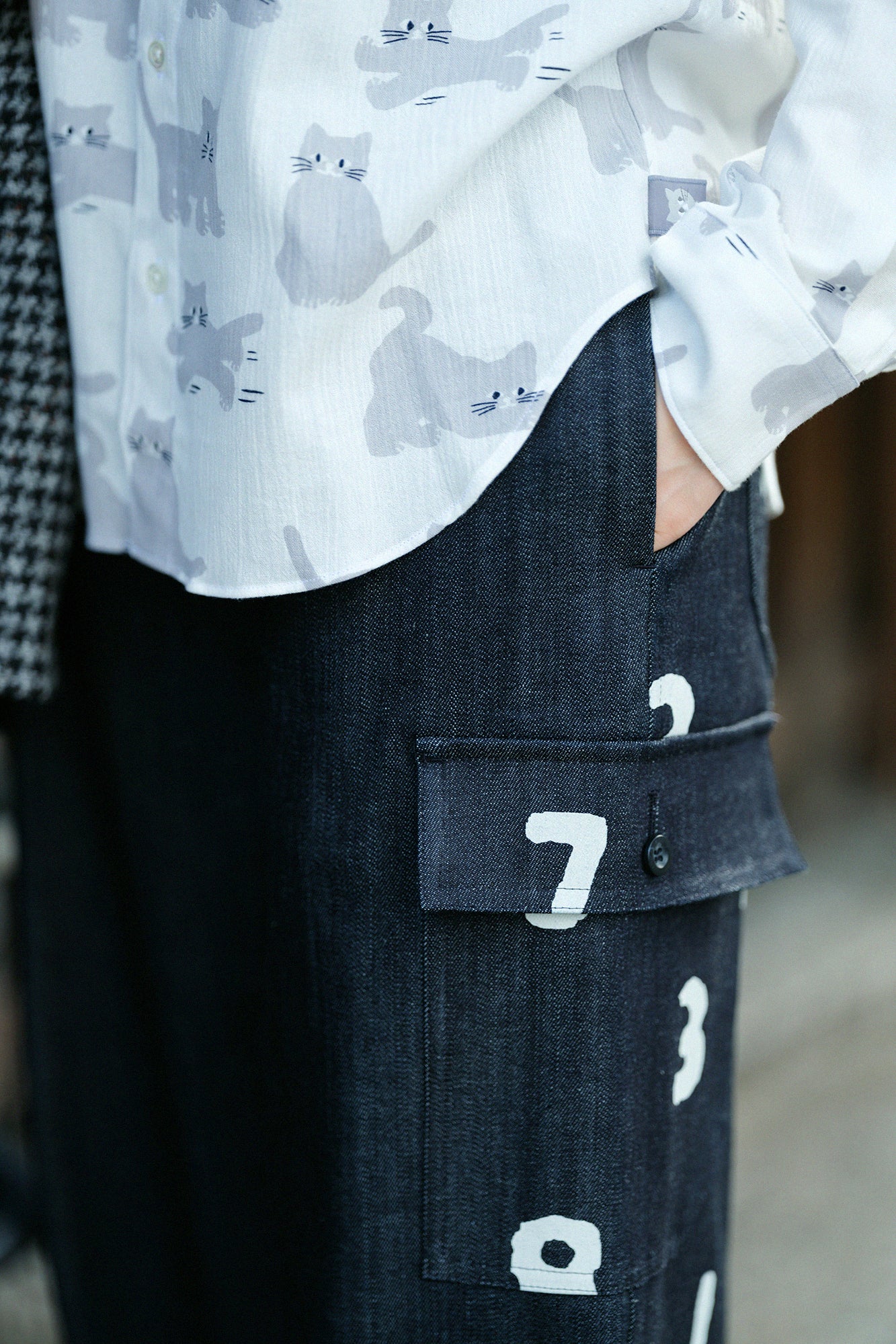 彈性牛仔布 工裝褲／靛藍染×SO-SU-U十數