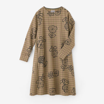 Soft Thermo(R)  Fleece Lining Check BIKE One-piece Dress ／Flower Seedling Scattered 