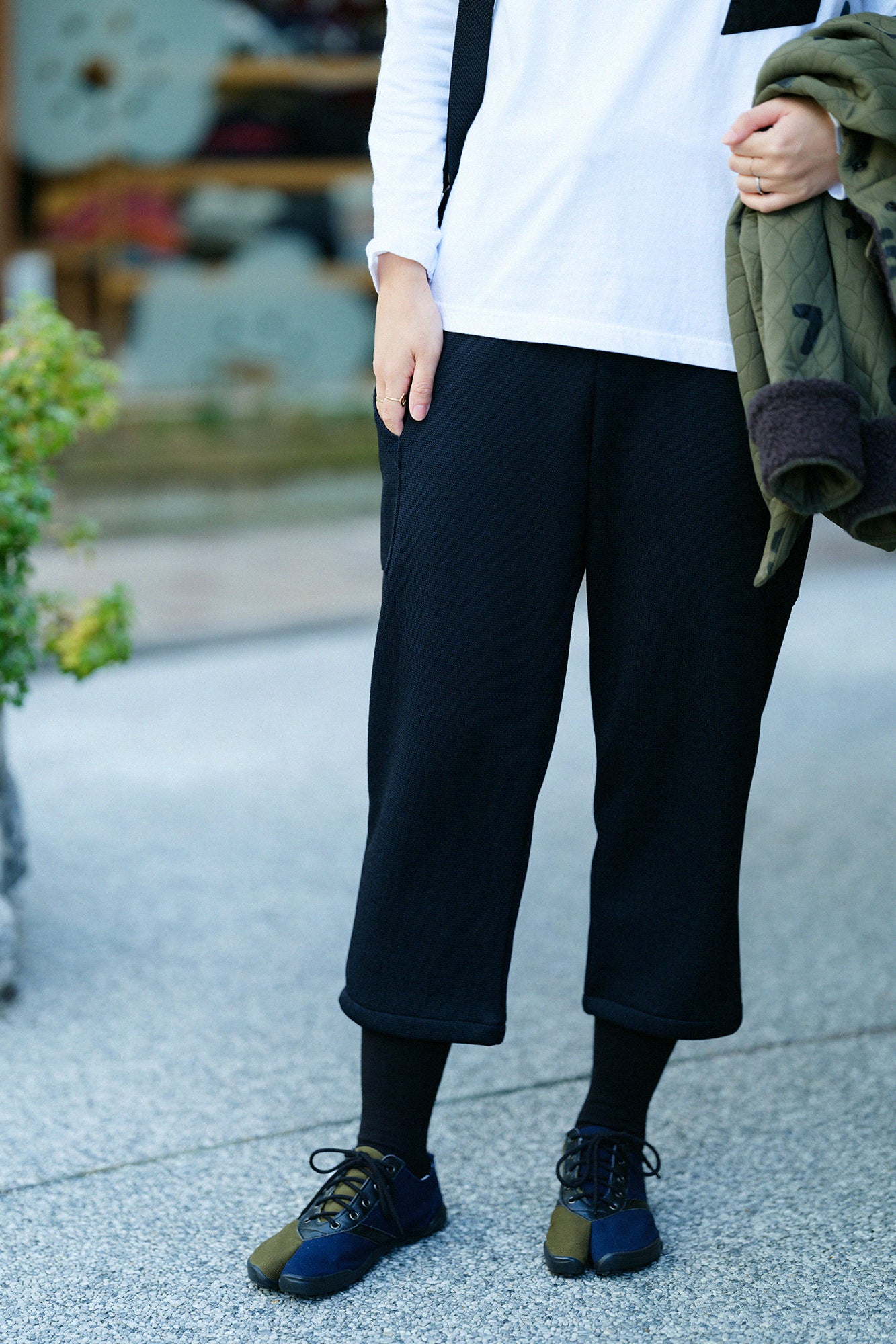 雙面針織BIKE 七分褲／深藍色