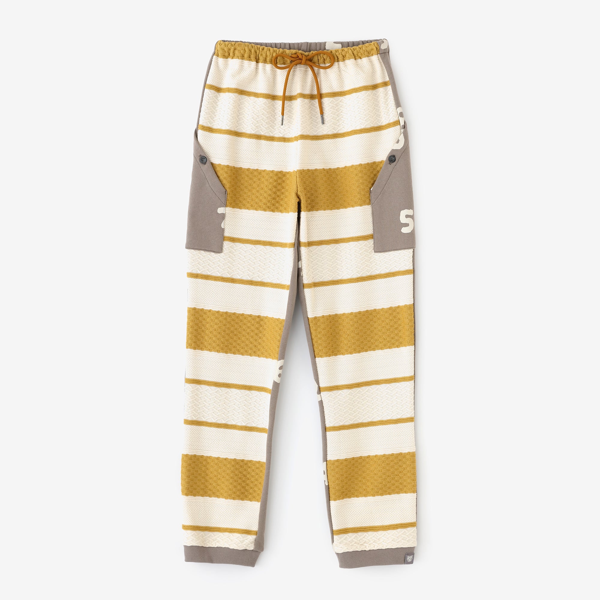 【3月10日頃発送予定】ケーブルジャカード×裏毛 BIKEパンツ／エクリュ イエローボーダー×SO-SU-U