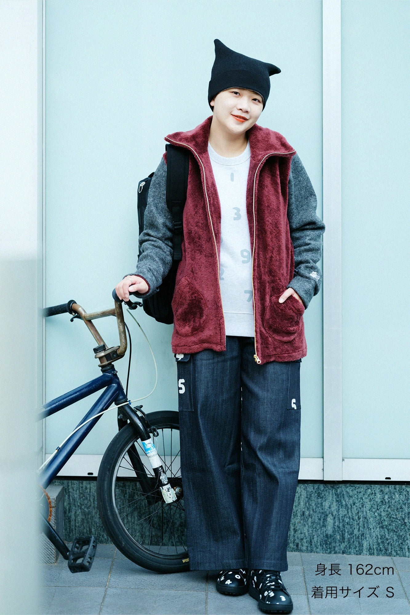 Boa x Wollbouclé ZIP UP N.W BIKE Blouson/Granat x Dunkelgrau