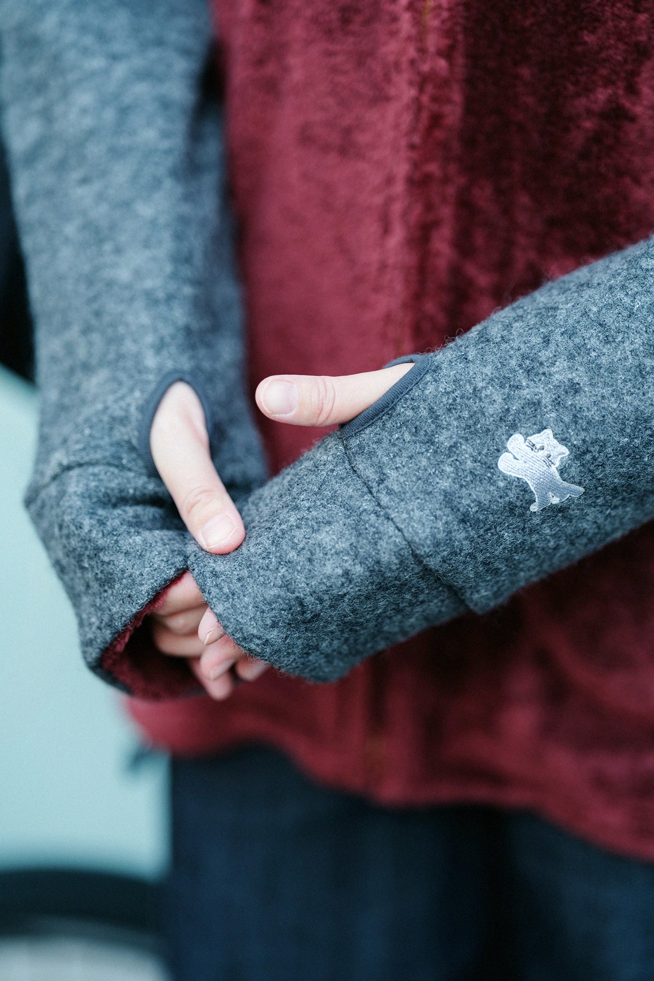 Boa x Wollbouclé ZIP UP N.W BIKE Blouson/Granat x Dunkelgrau