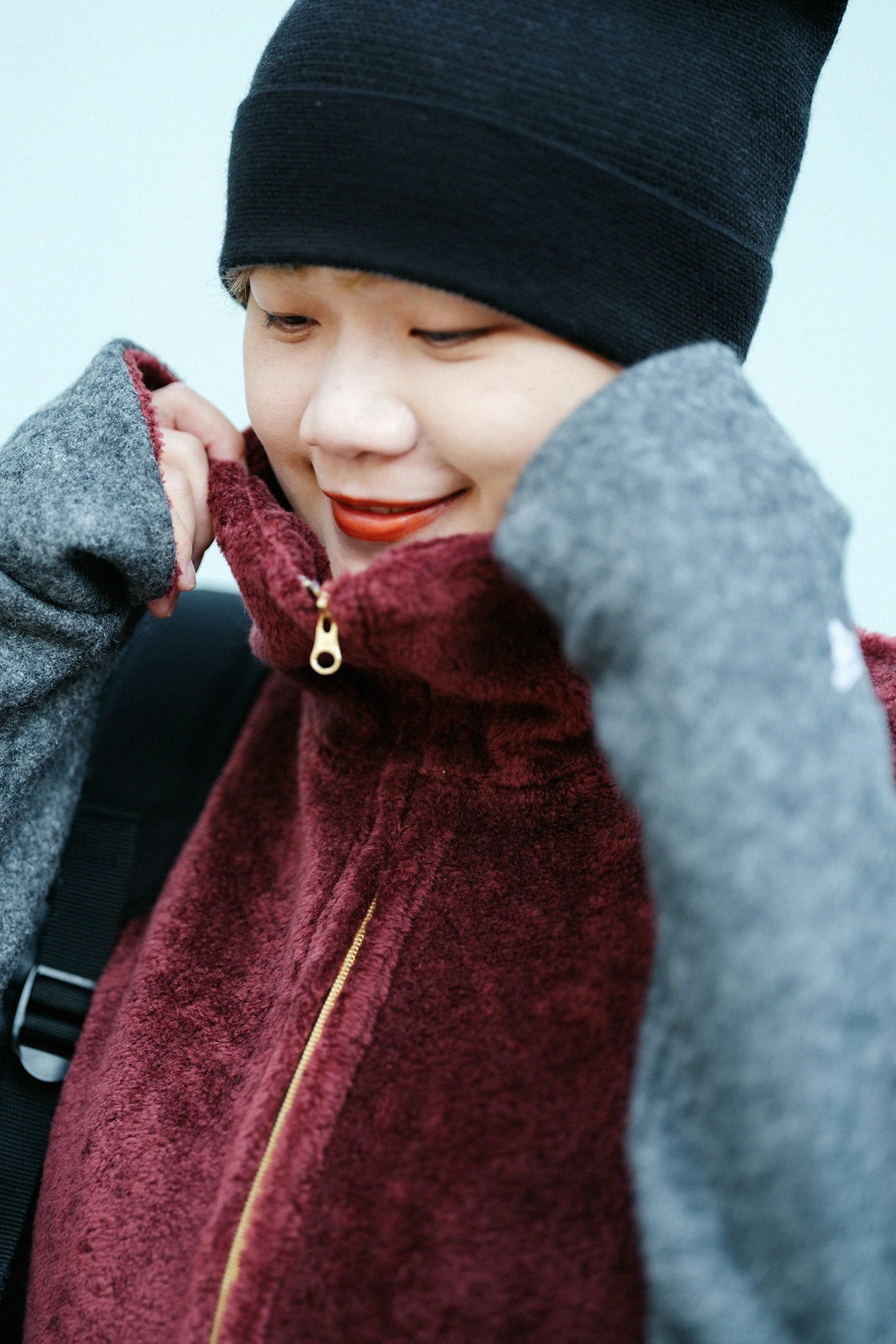 Boa x Wollbouclé ZIP UP N.W BIKE Blouson/Granat x Dunkelgrau