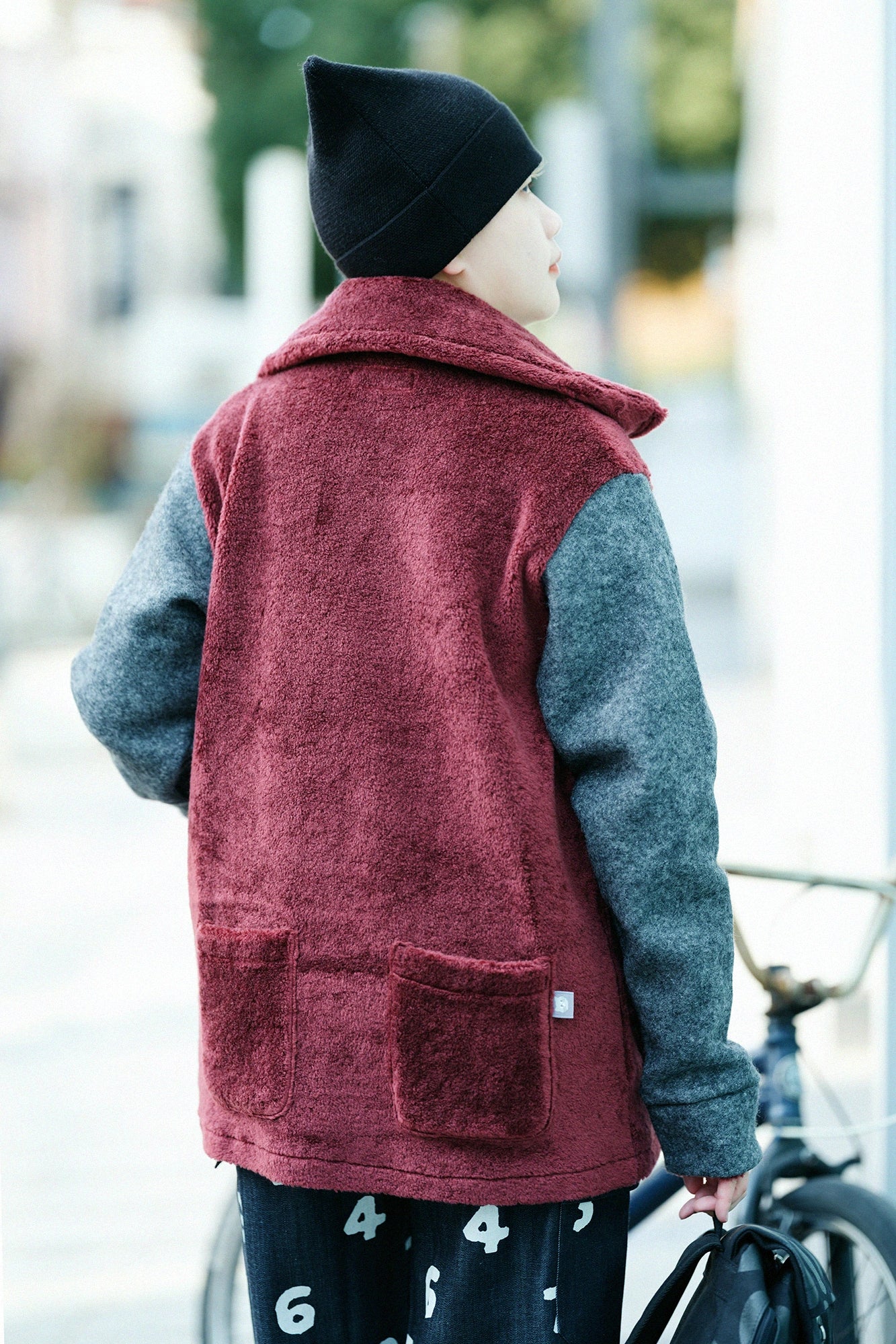 Boa x Wollbouclé ZIP UP N.W BIKE Blouson/Granat x Dunkelgrau