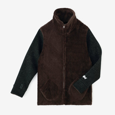 仿毛×羊毛圈絨 ZIP UP N.W BIKE 夾克／深棕色×黑色