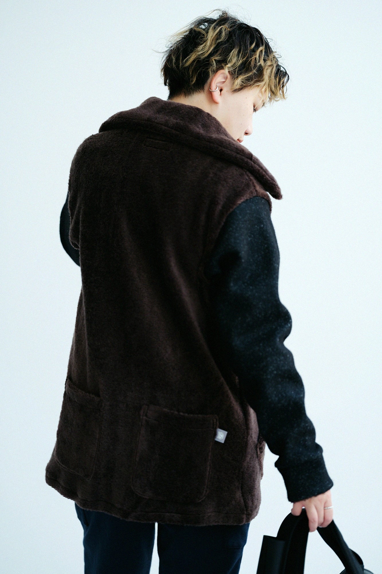 보아 x 울 부클레 ZIP UP NW BIKE블루종/어두운브라운×검은색