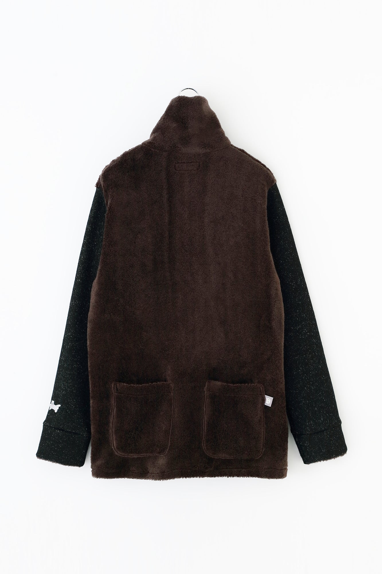 仿毛×羊毛圈絨 ZIP UP N.W BIKE 夾克／深棕色×黑色