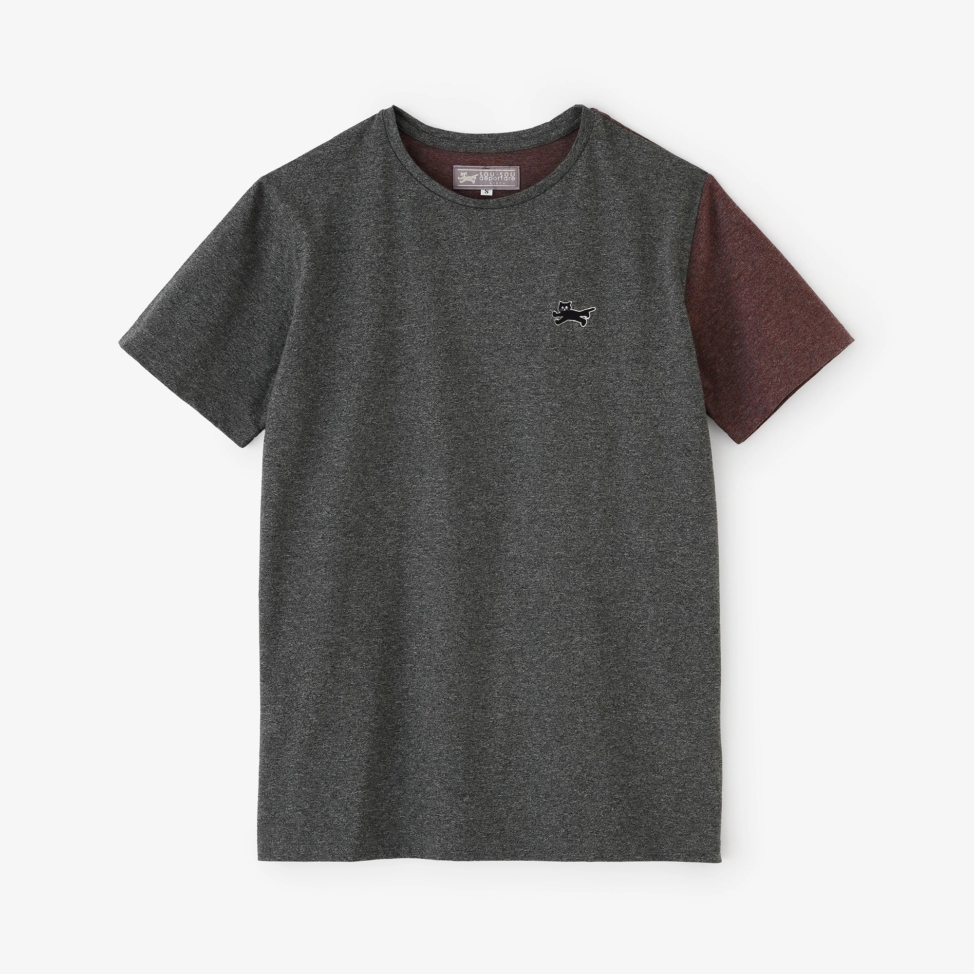 イズミールコットン バイカラー 半袖Tシャツ／チャコールグレー×オックスブラッド