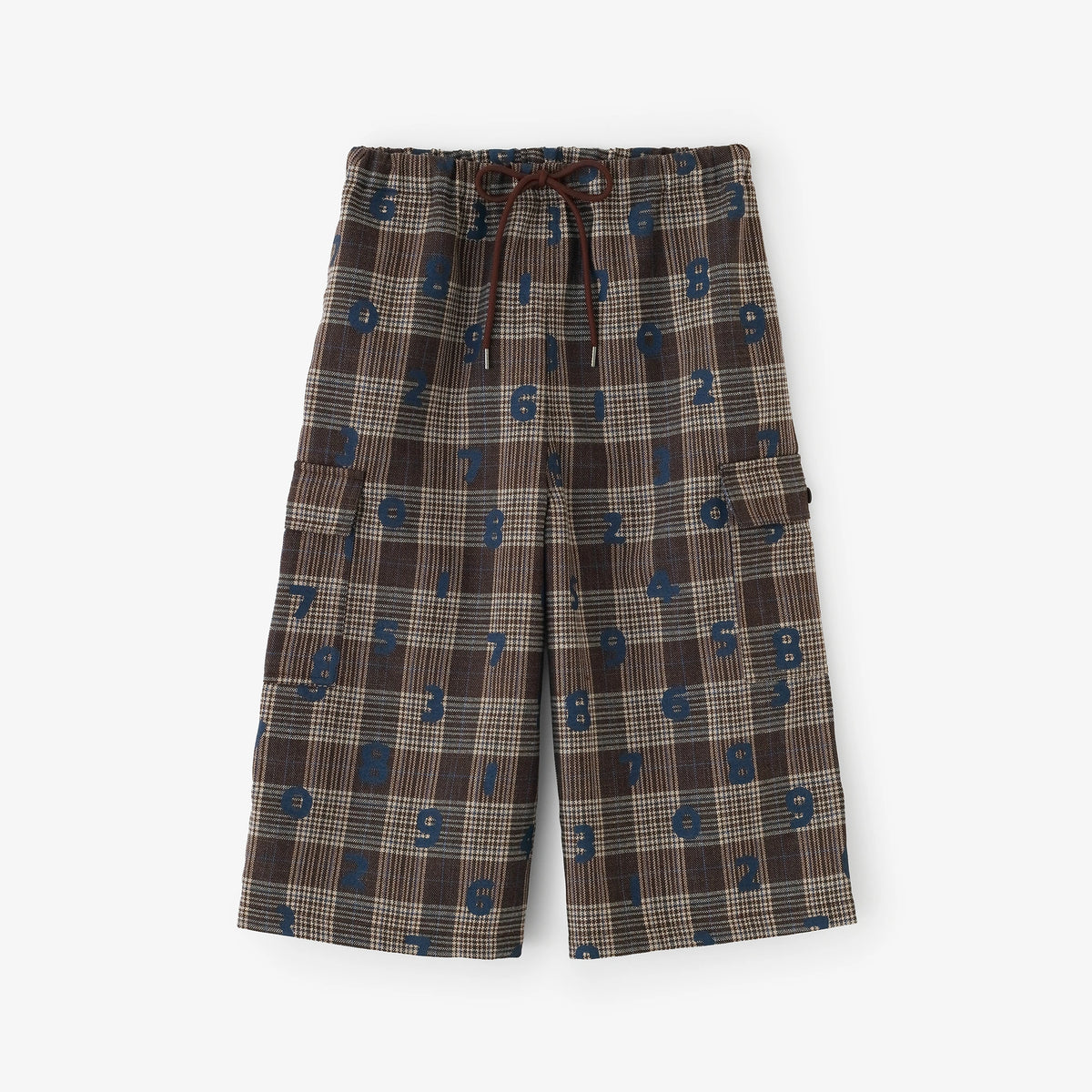 【9월29일경발송예정】울 그렌 체크 쿼터 카고 팬츠／SO-SU-U 브라운 