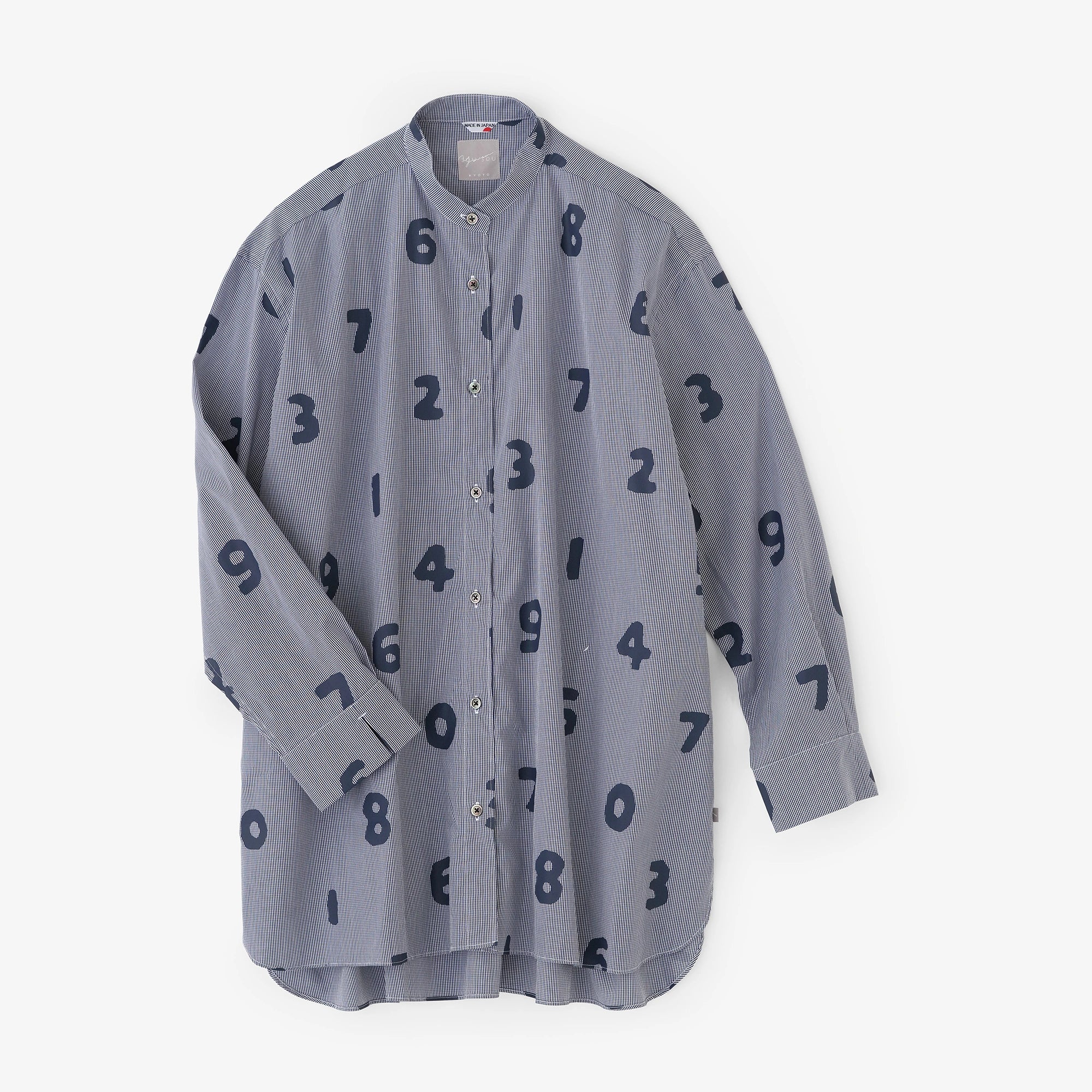 【3월 17일경 발송 예정】쵸쵸멘 스탠드칼라 그란 튜닉셔츠 R.H／SO-SU-U 네이비 핀 체크
