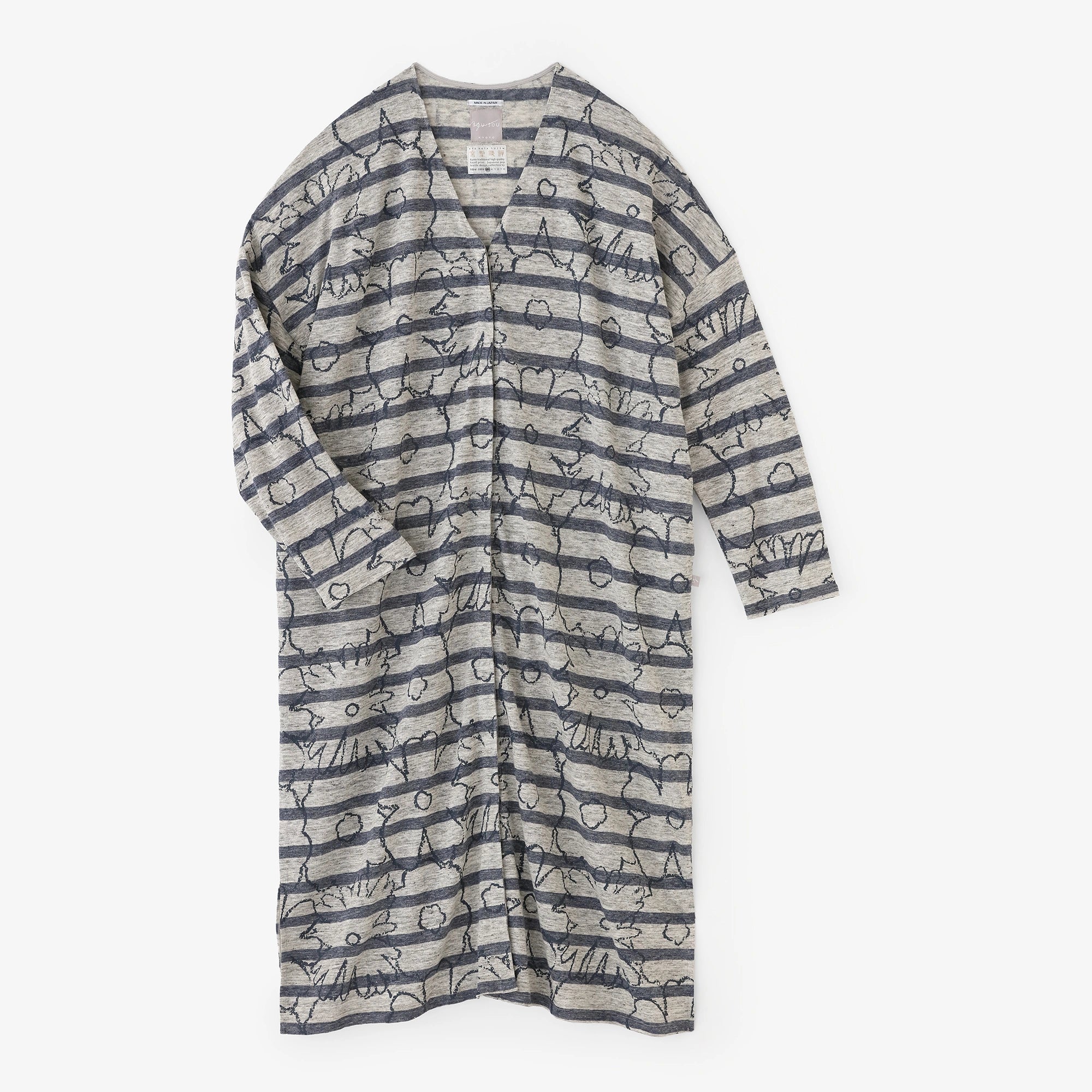 [Expédition prévue vers le 17 mars] Manteau léger à col en V en tricot avec bordure en lin/Doodle Orakara