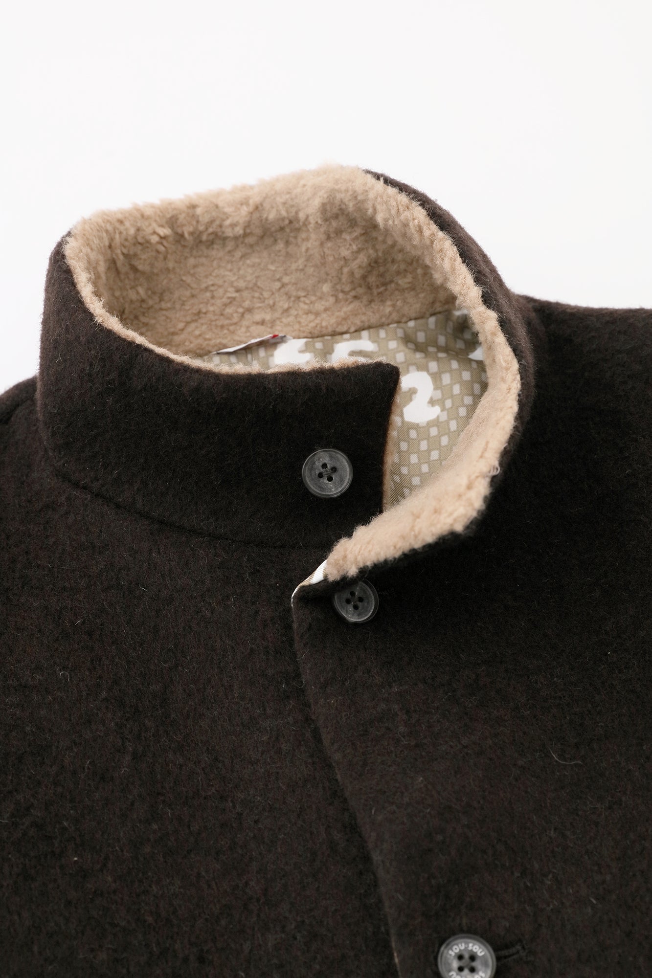 【預購】A.S 雙面羊毛 立領短外套／棕色×網代紋和SO-SU-U十數 昆（※預計於12月9日左右發貨）