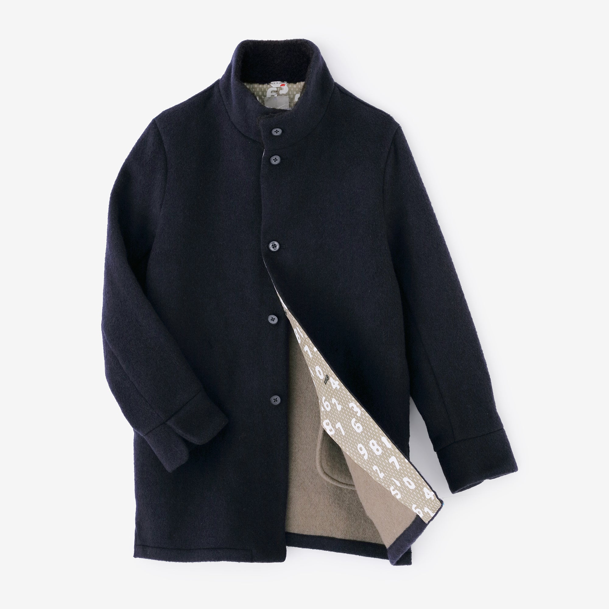 【Pre-order】A.S Double Face Wool Stand Collar Short Coat／Navy×Woven Lattice and SO-SU-U Kon（※Scheduled to be shipped around Dec 9）