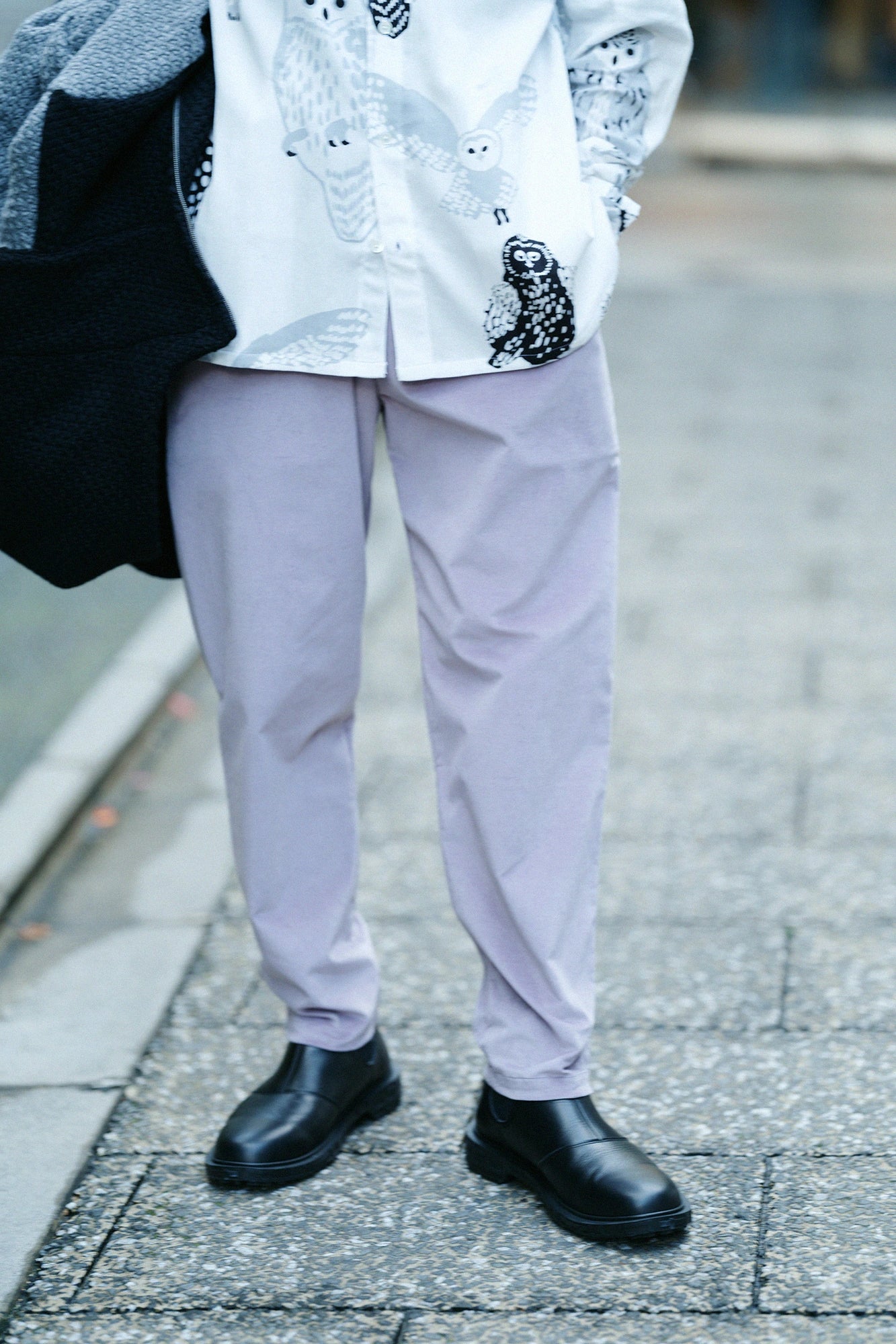 彈性燈芯絨 休閒窄管長褲／丁香紫