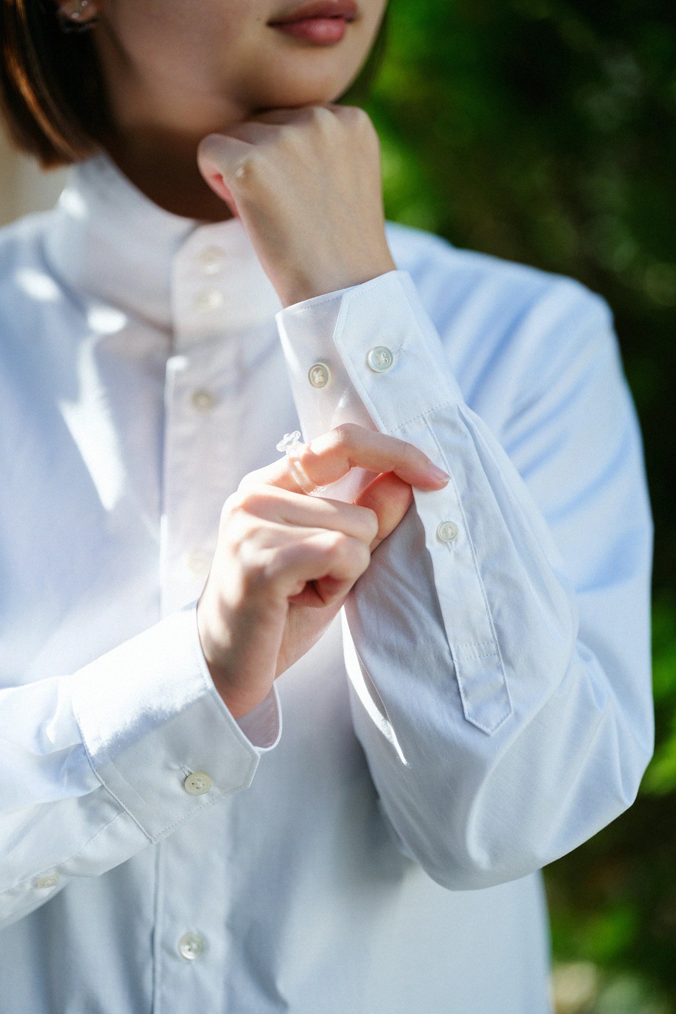 超長棉 高領襯衫／白色