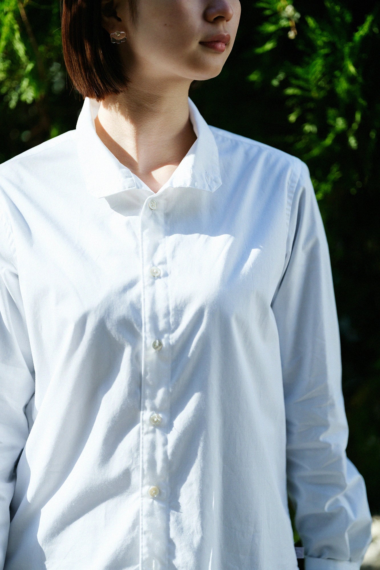 超長棉 高領襯衫／白色